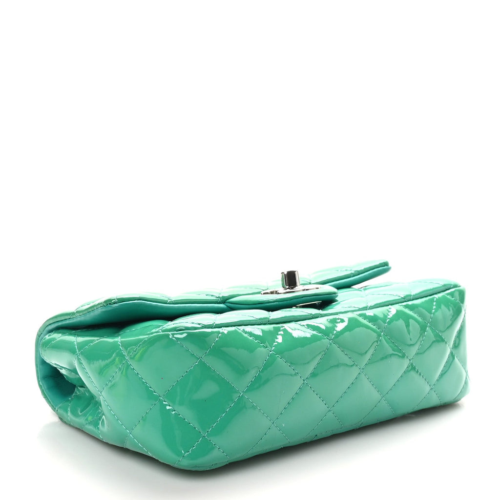 Patent Calfskin Quilted Mini Rectangular Flap Green