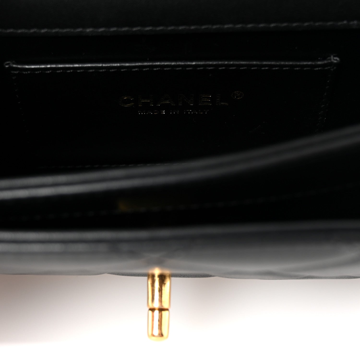 Shiny Calfskin Quilted Mini Metal Top Handle Flap Black