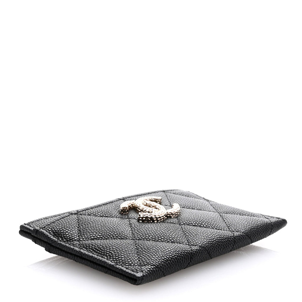 Caviar Quilted Hammered CC  Holder Black
