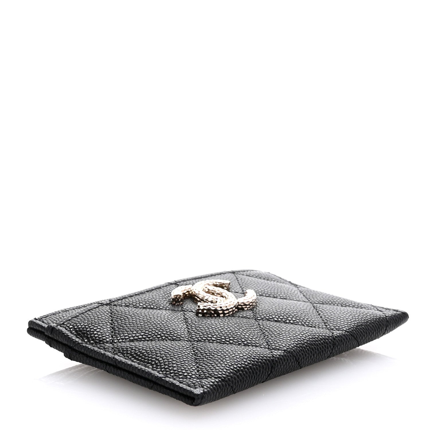 Caviar Quilted Hammered CC  Holder Black