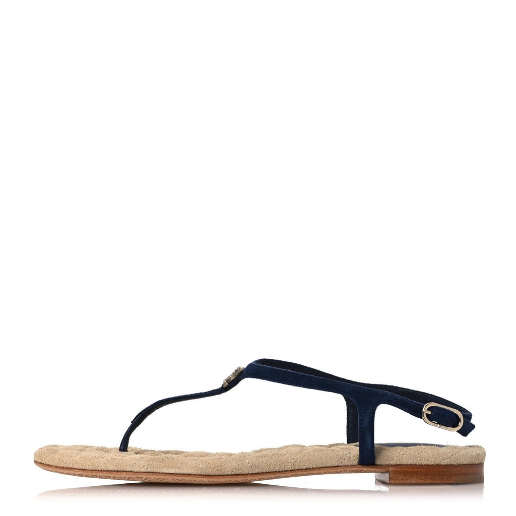 Suede Crystal CC Thong Sandals 39.5 Navy
