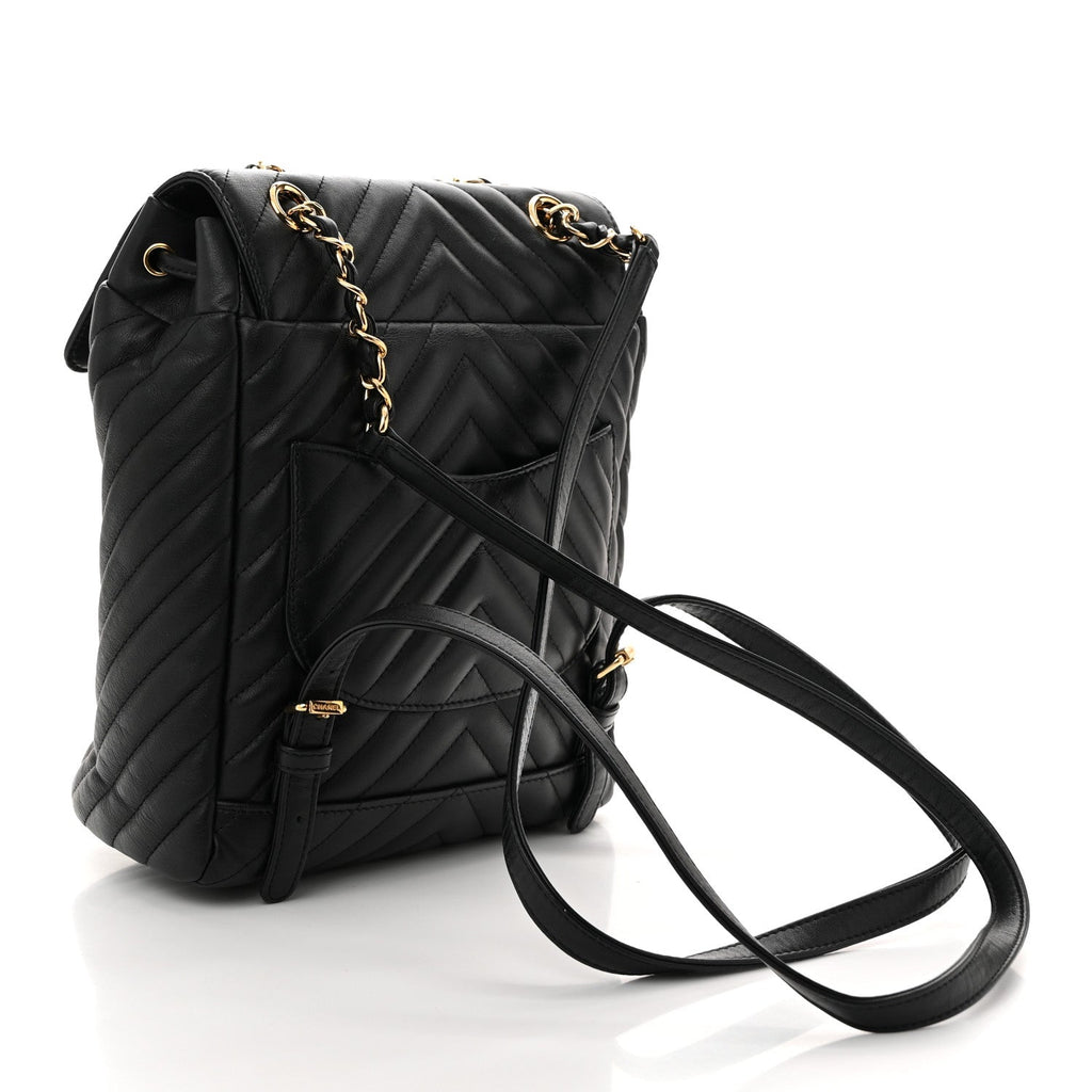 Calfskin Chevron Quilted Small Urban Spirit Backpack Black