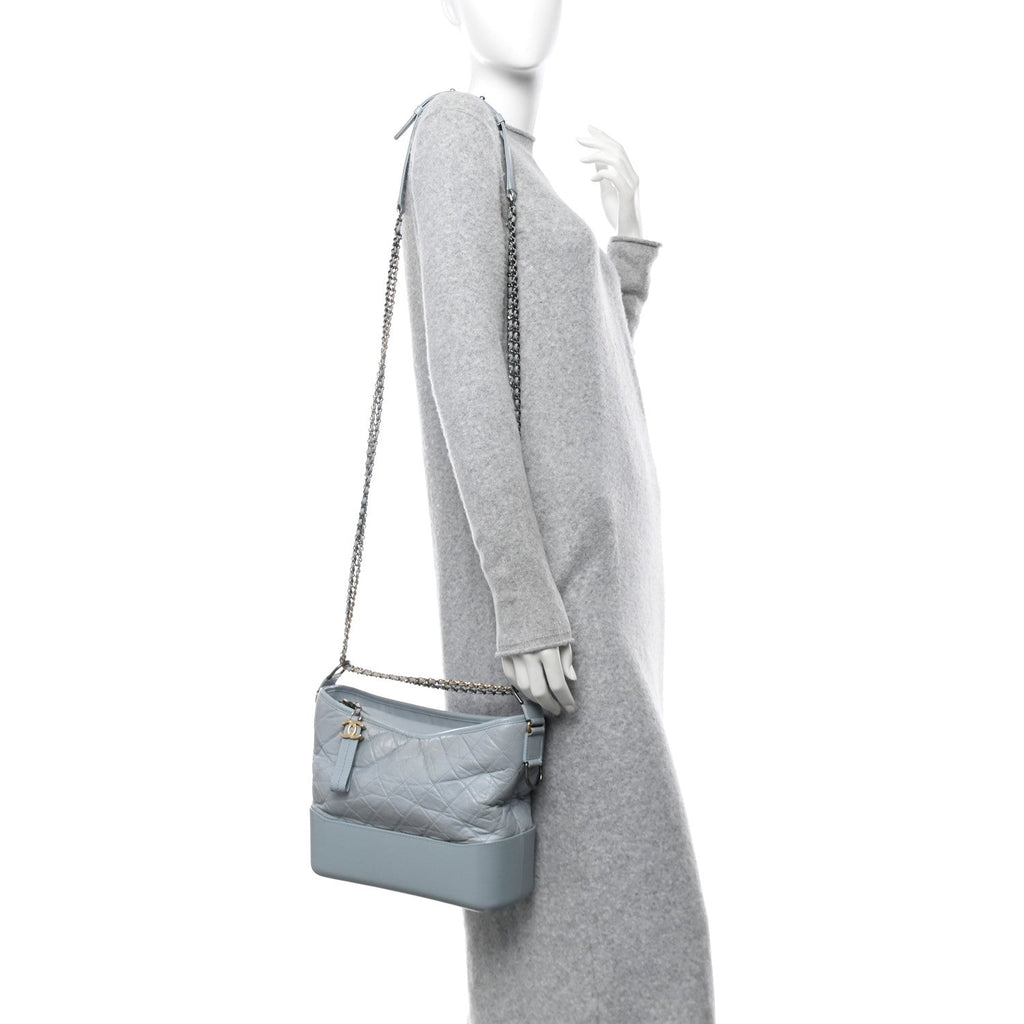 Aged Calfskin Quilted Medium Gabrielle Hobo Light Blue