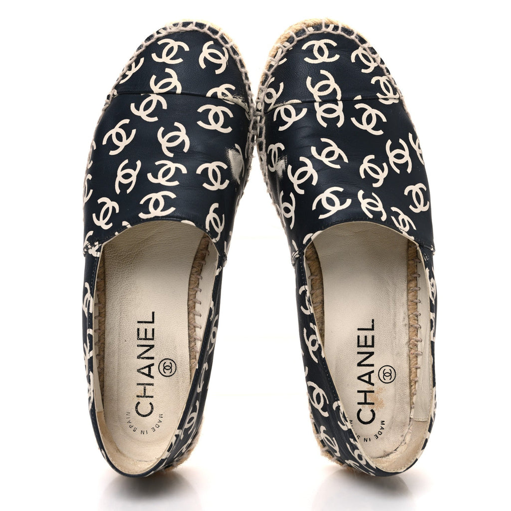 Lambskin Printed CC Espadrilles 36 Black White