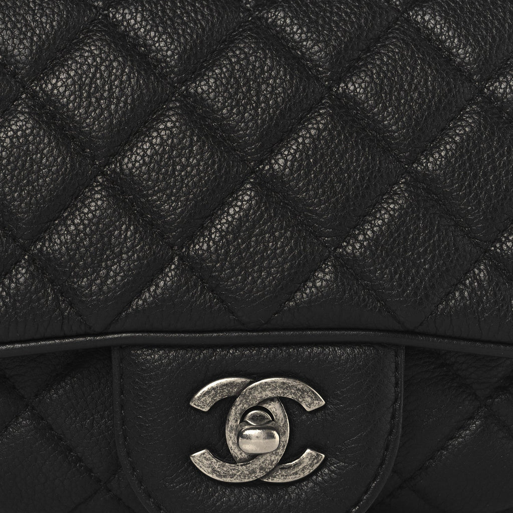 Grained Calfskin Quilted Medium Casual Rock Flap Black