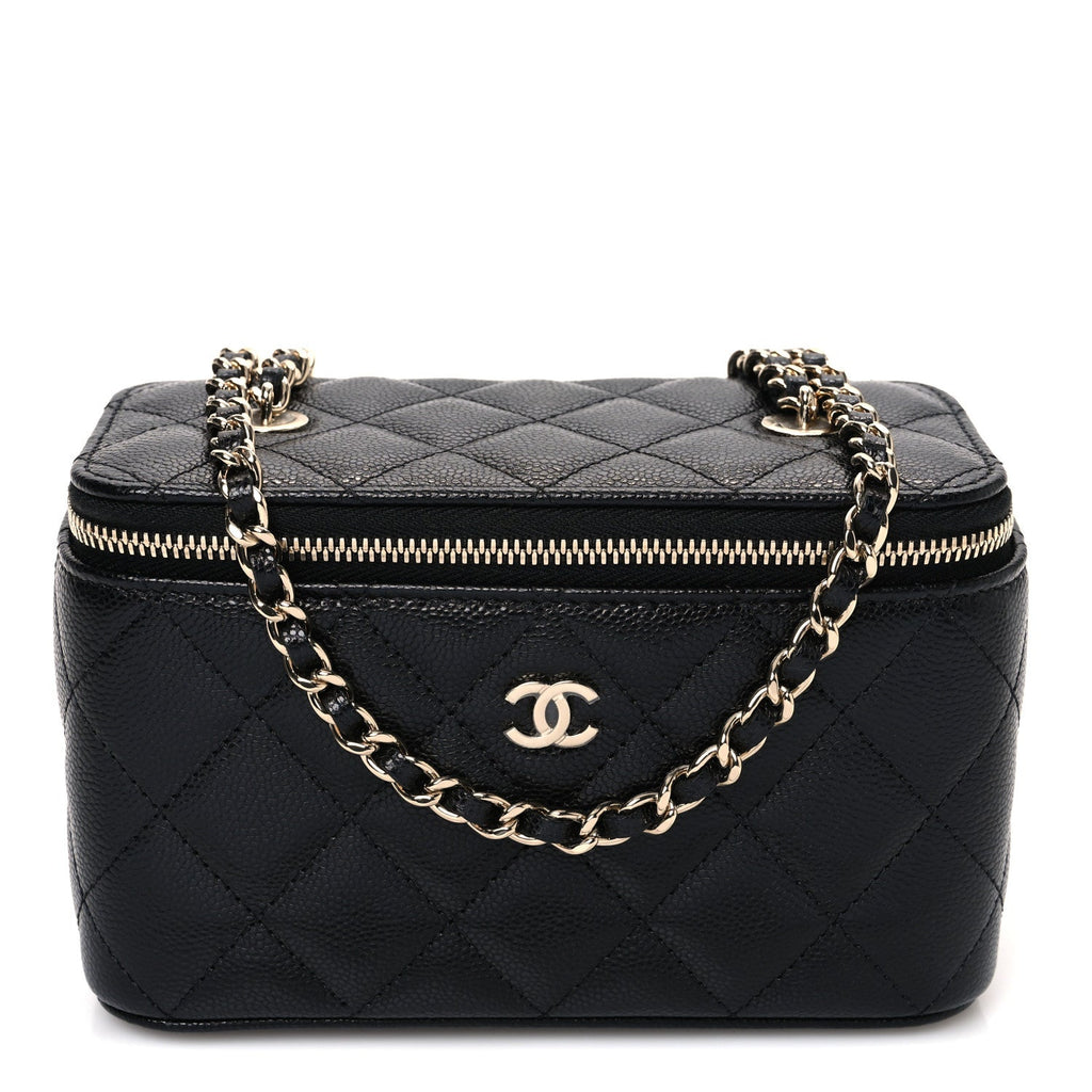 Caviar Quilted Small Vanity Case With Chain Black