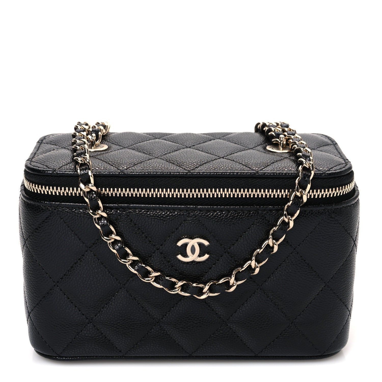 Caviar Quilted Small Vanity Case With Chain Black