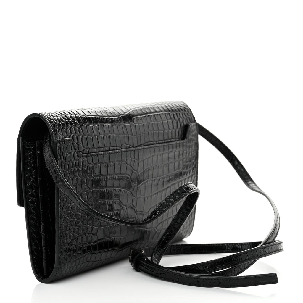 Calfskin Crocodile Embossed Monogram Uptown Crossbody Black