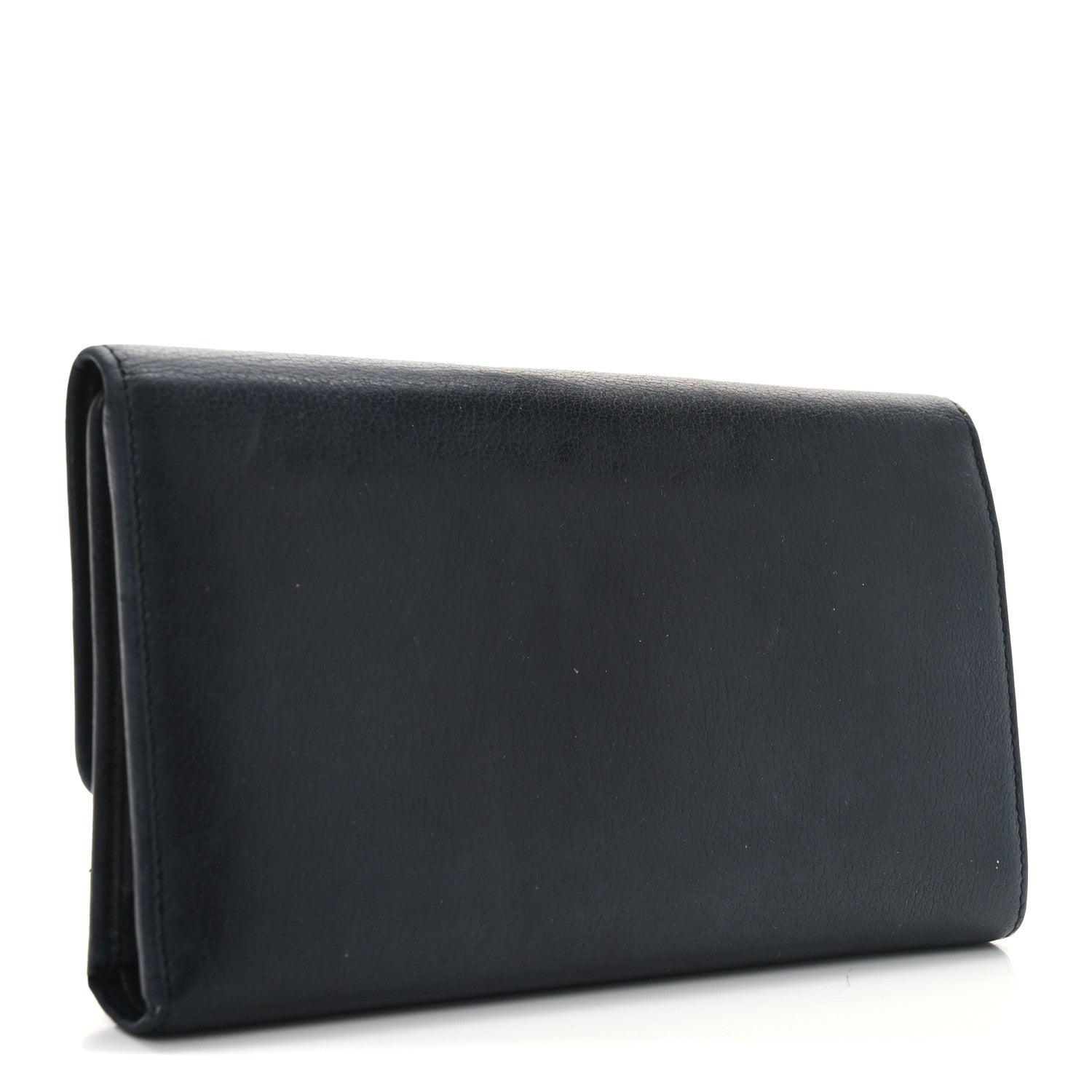 Goatskin Camellia Embossed Flap Wallet Black