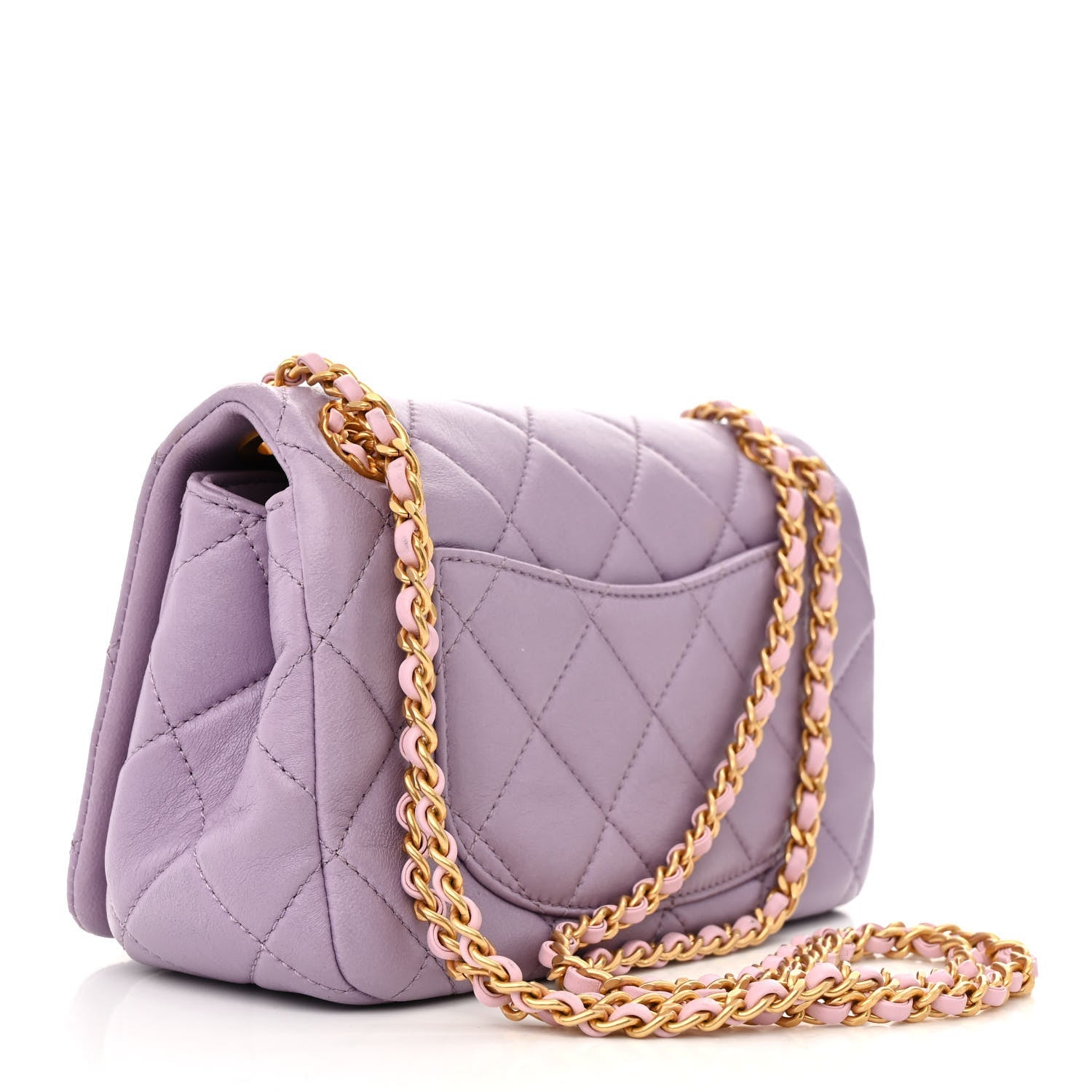 Lambskin Quilted Braided CC Small Flap Lilac