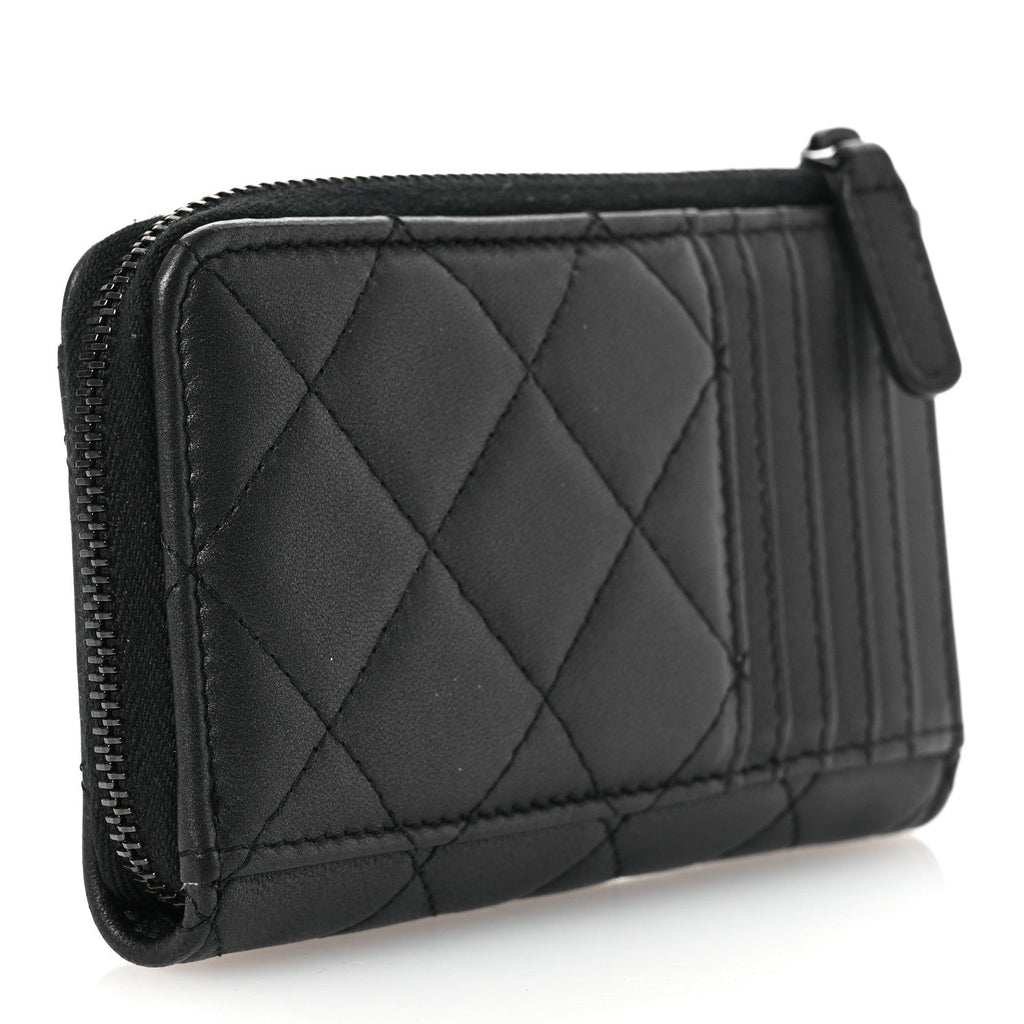 Pearly Lambskin Quilted Zip  Holder So Black
