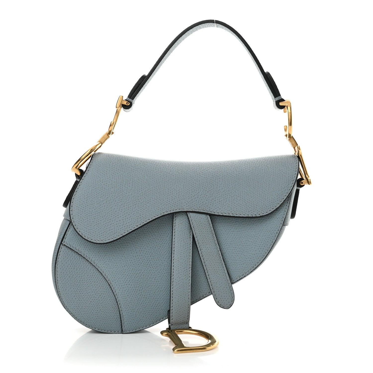 Grained Calfskin Mini Saddle Bag Sky Blue
