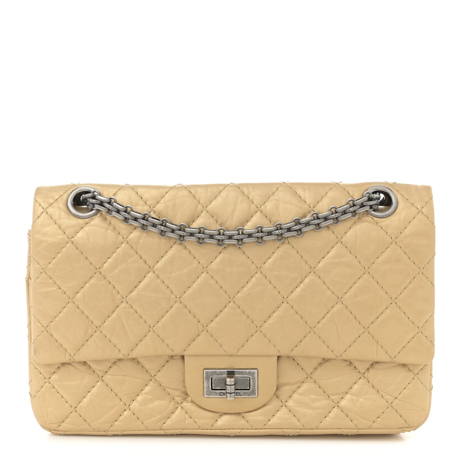 Metallic Aged Calfskin Quilted 2.55 Reissue 225 Flap Gold