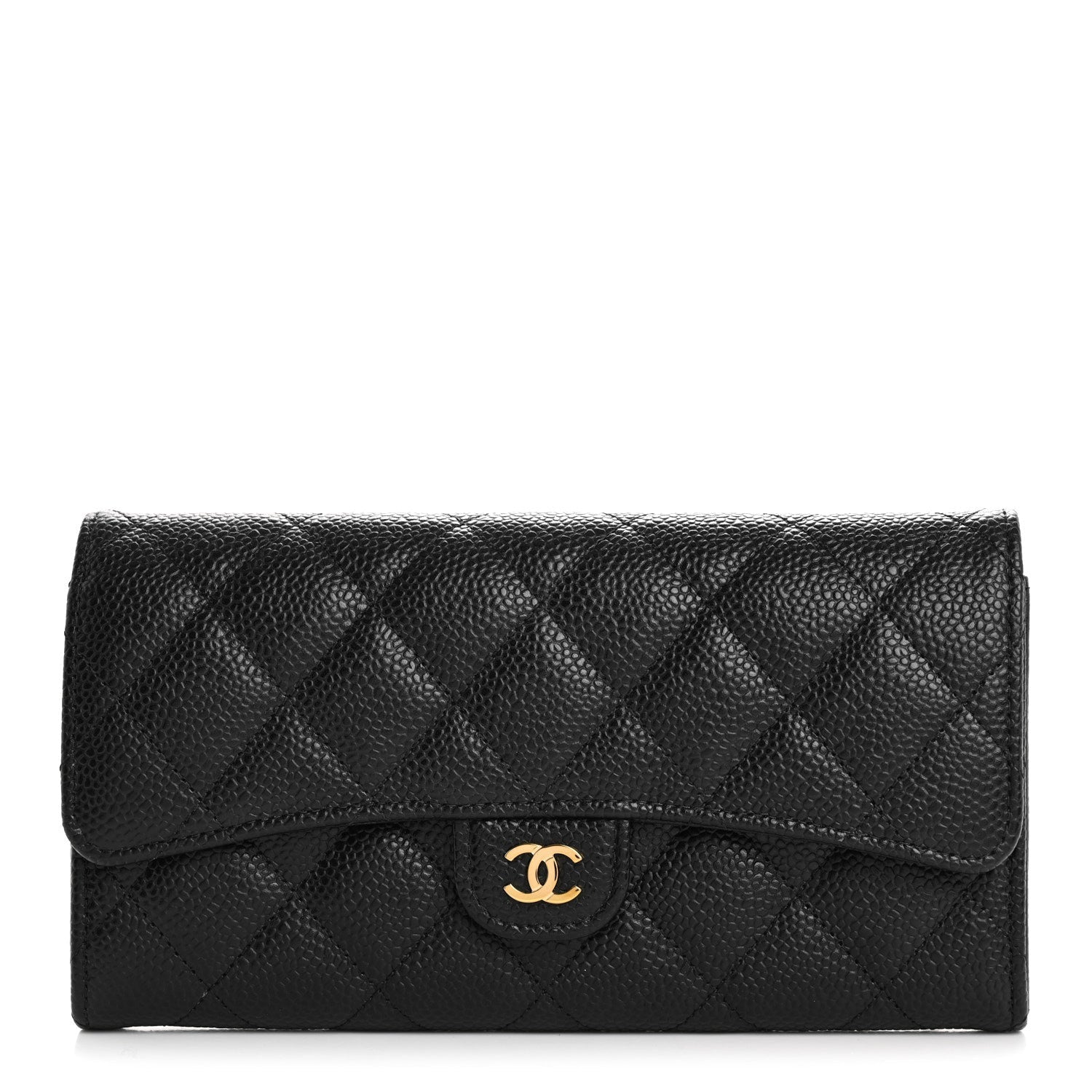 Caviar Quilted Large Gusset Flap Wallet Black