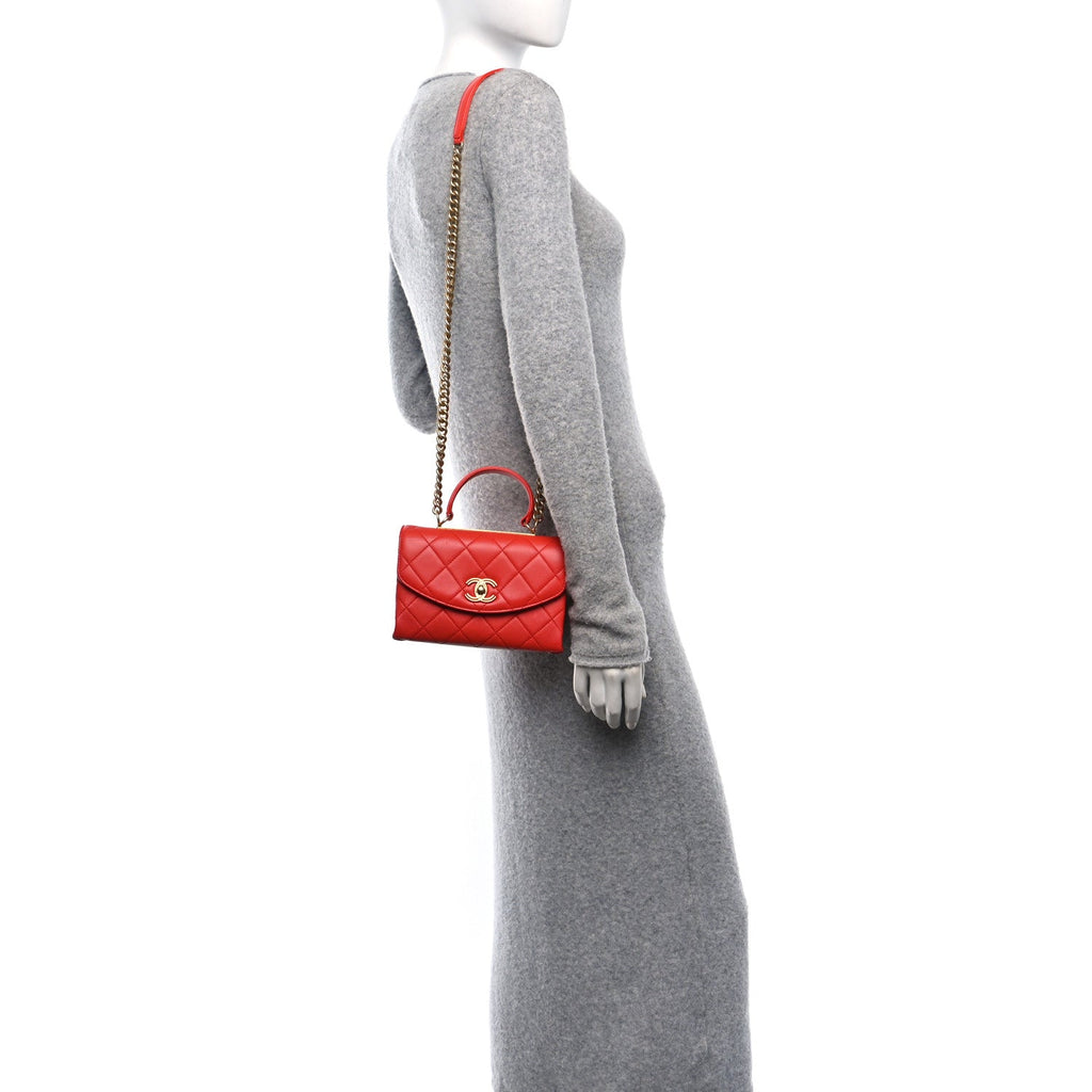 Lambskin Quilted Small Trendy Spirit Top Handle Bag Red