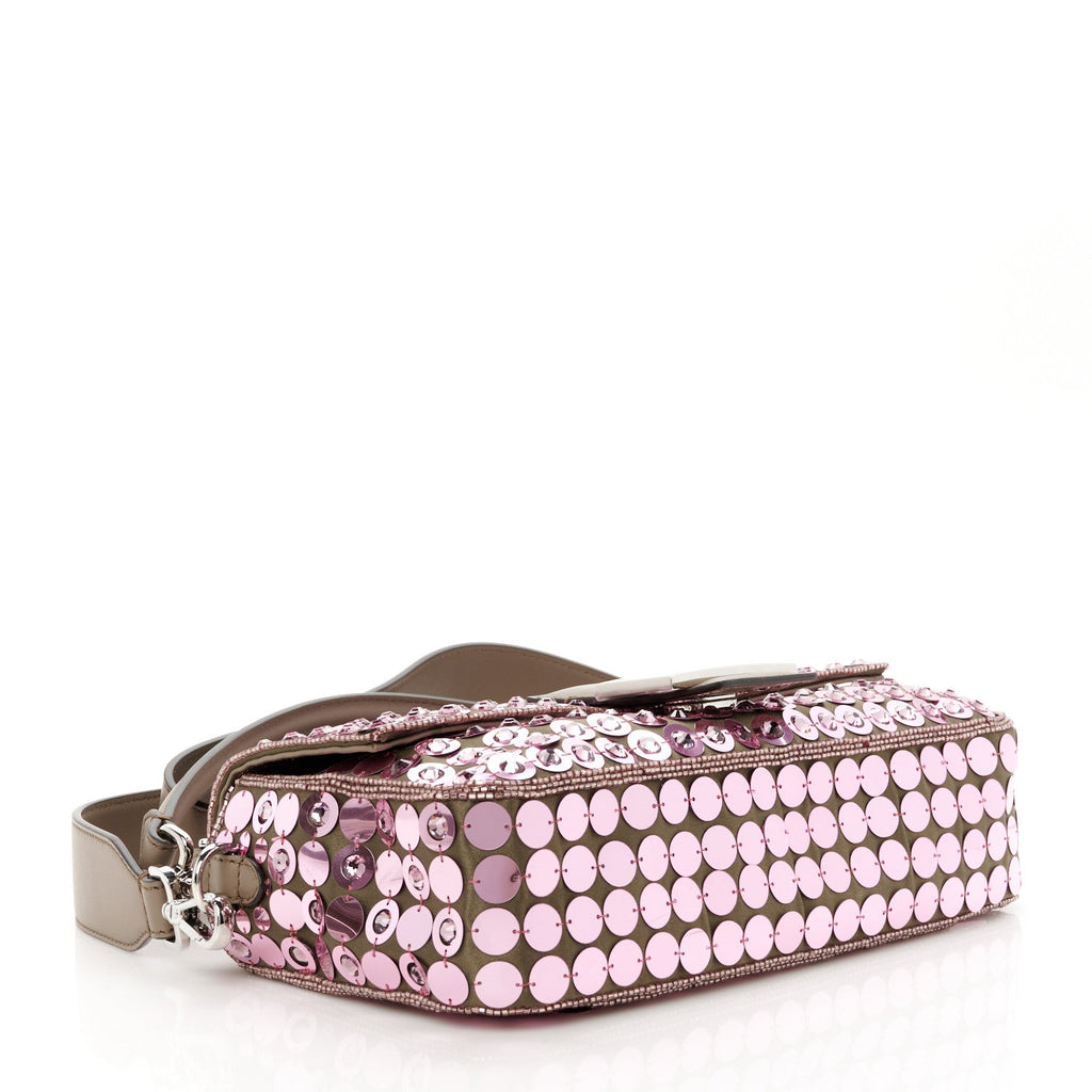 Ricamo Sequin Paillettes Strass Vitello Grace Baguette Rosa Tartufo