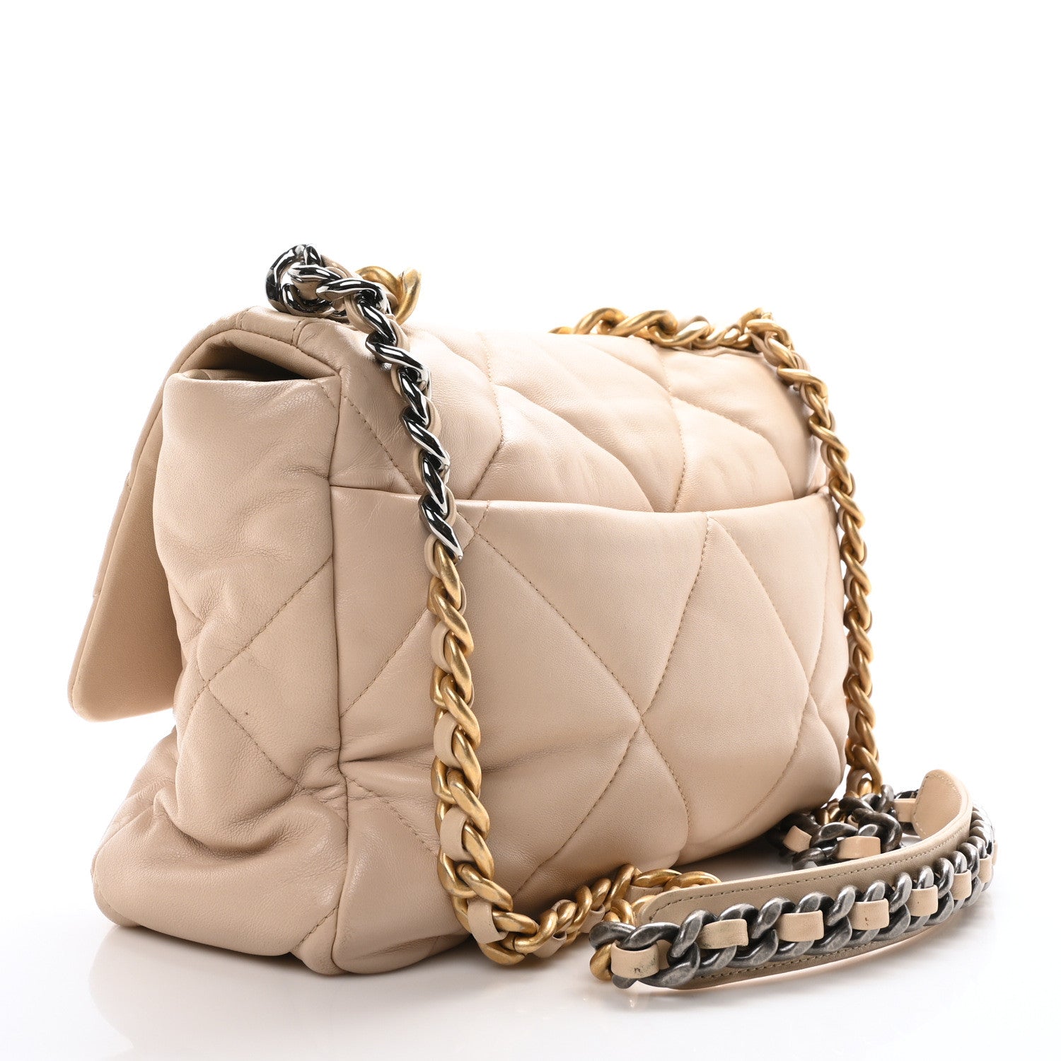 Lambskin Quilted Large Chanel 19 Flap Beige