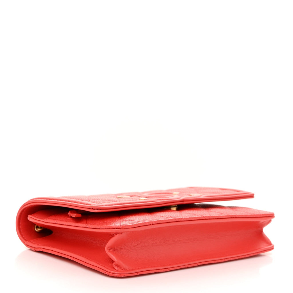 Caviar Quilted CC Filigree Wallet On Chain WOC Coral