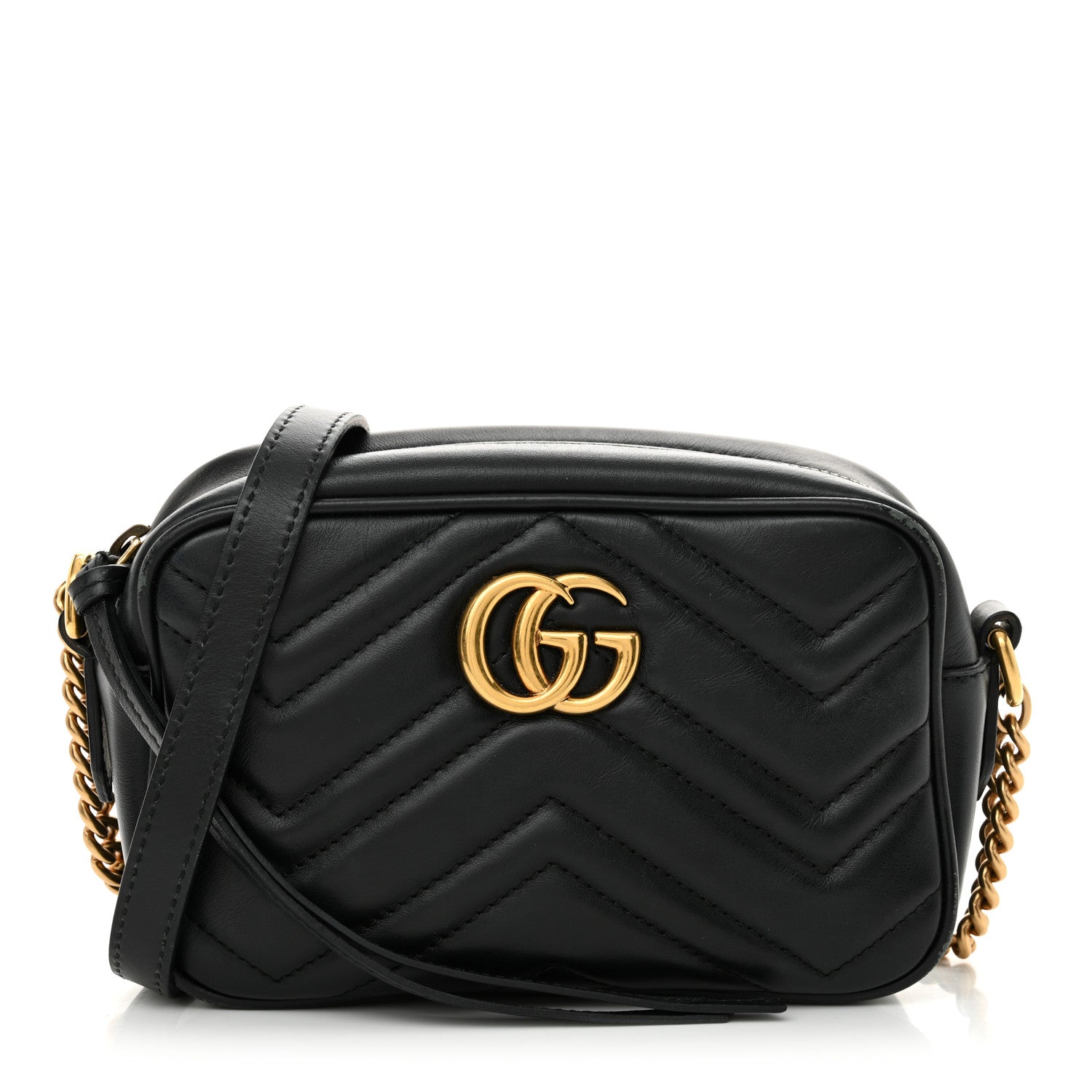 Calfskin Matelasse Mini GG Marmont Chain Shoulder Bag Black