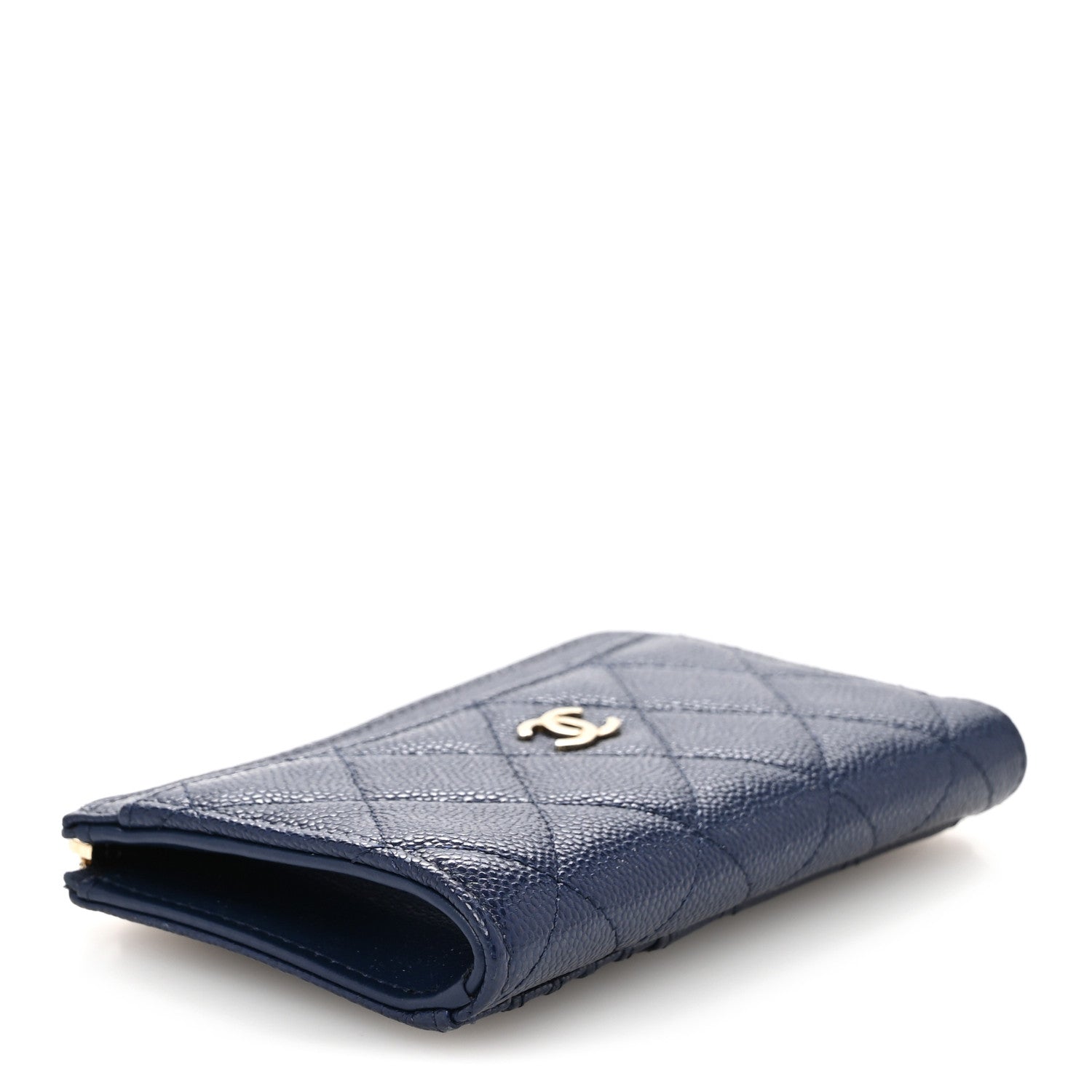Caviar Quilted CC Zip Around  Holder Navy