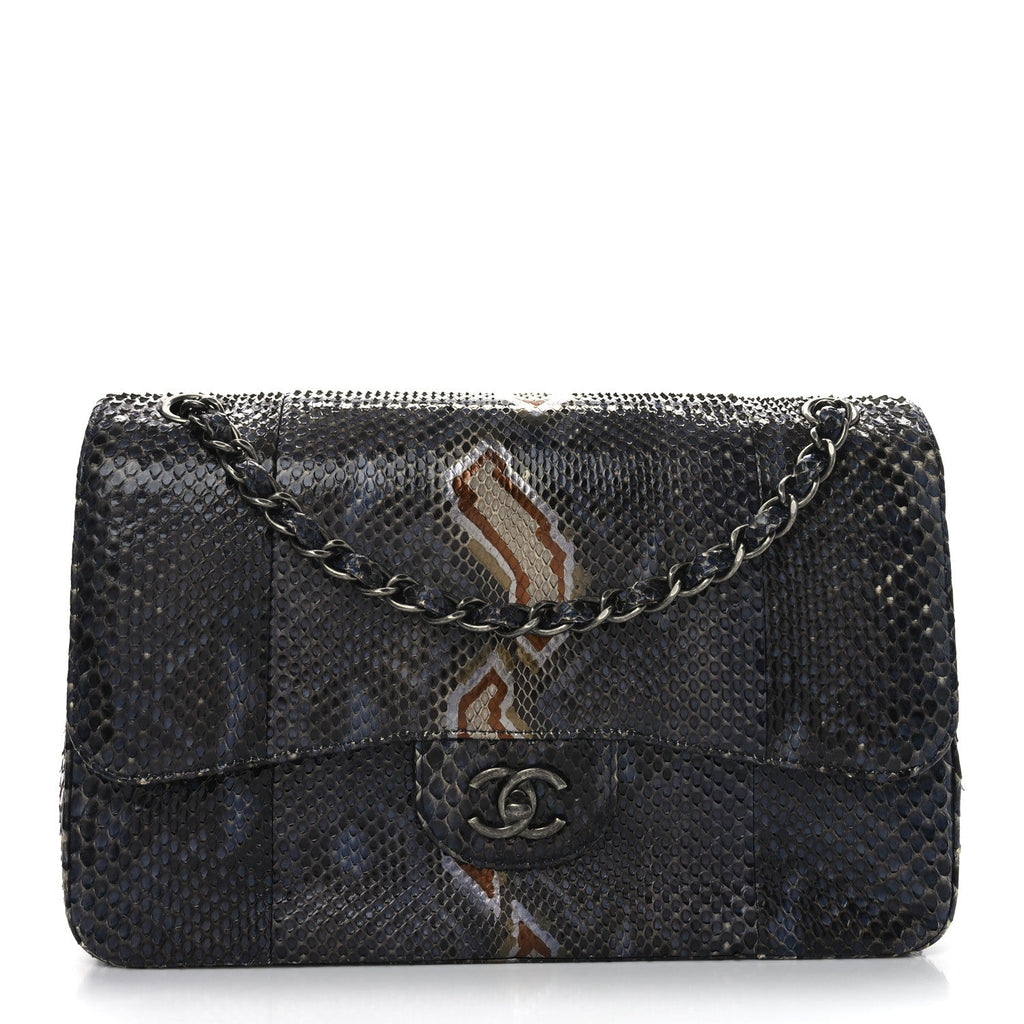 Metallic Snakeskin Jumbo Double Flap Blue