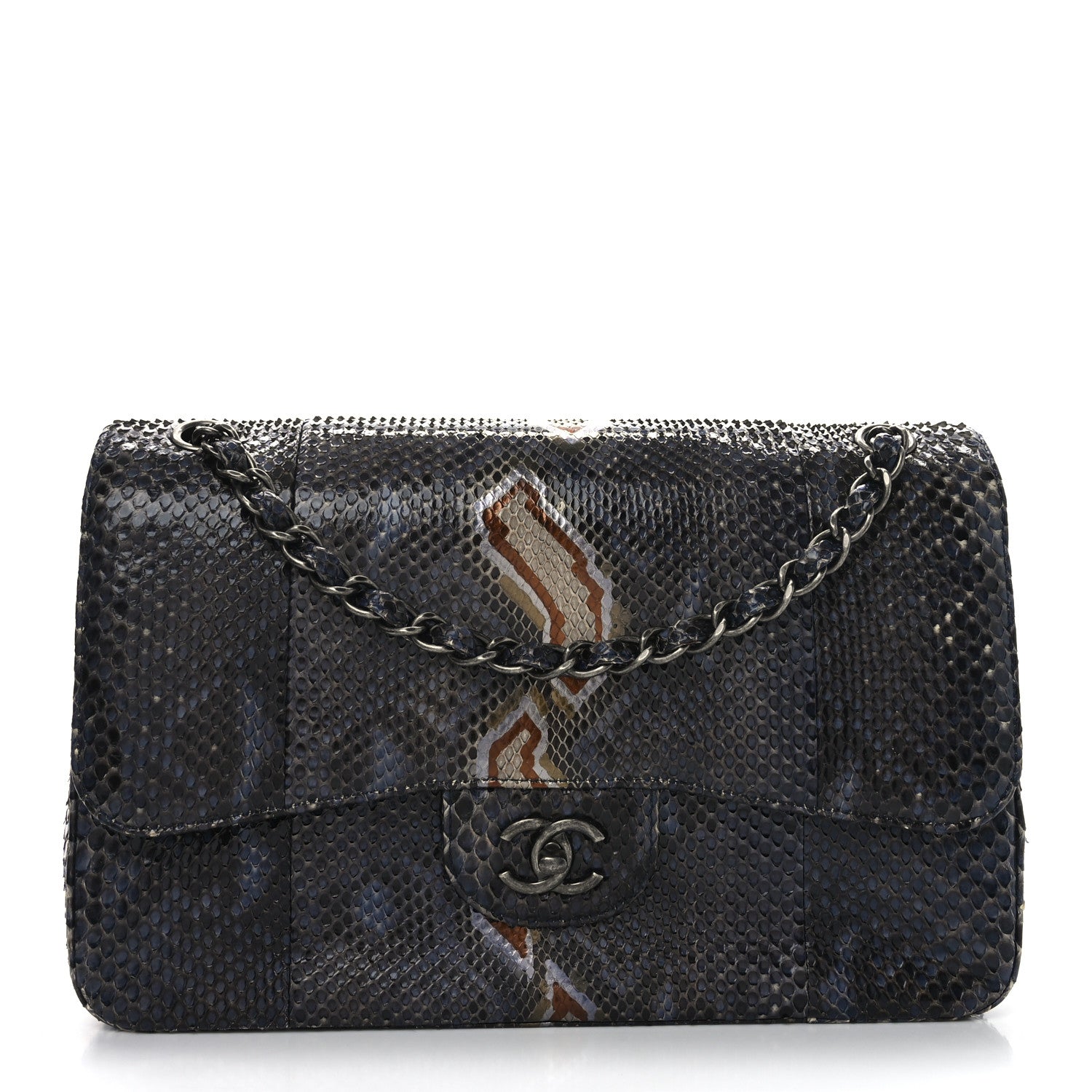 Metallic Snakeskin Jumbo Double Flap Blue