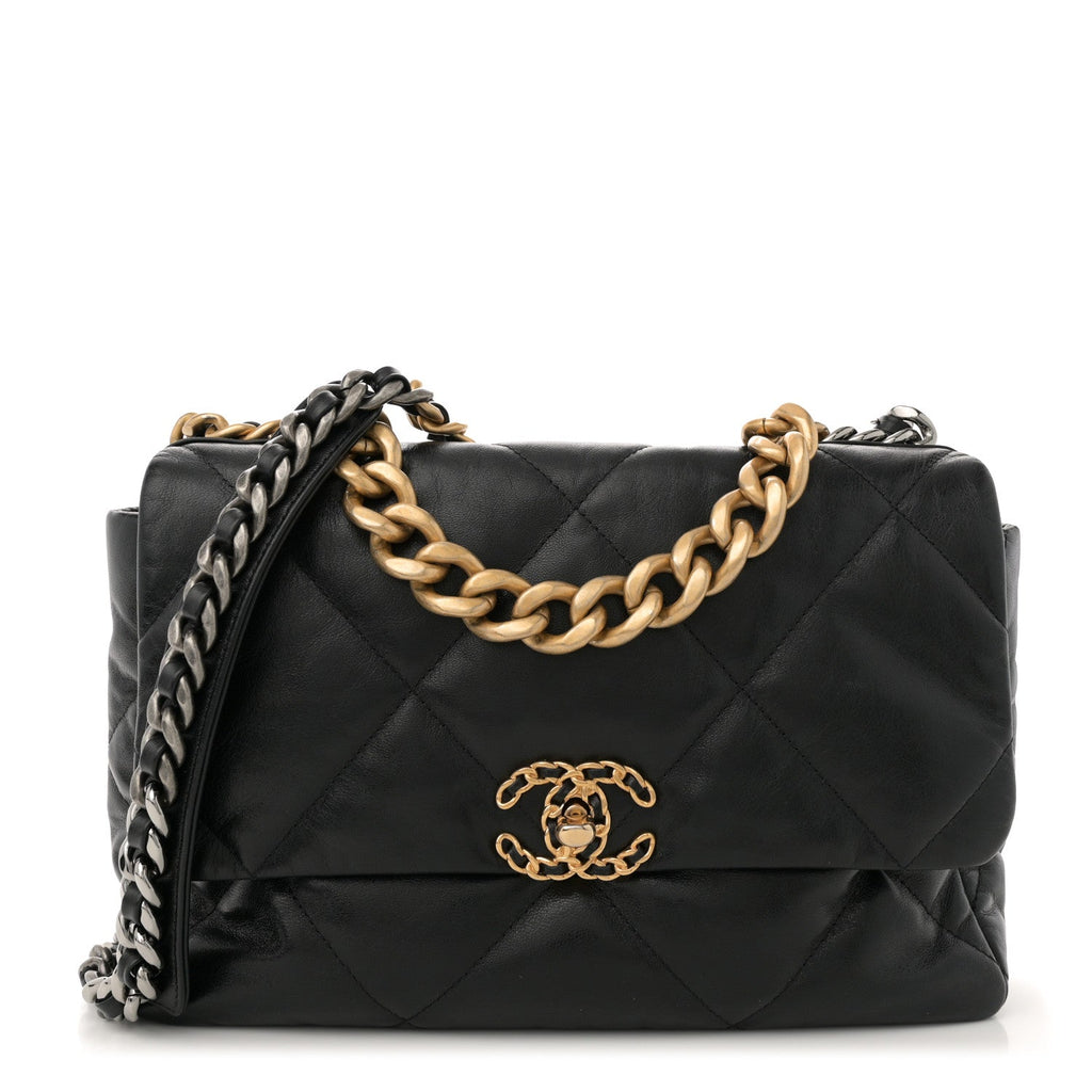 Goatskin Quilted Large Chanel 19 Flap Black