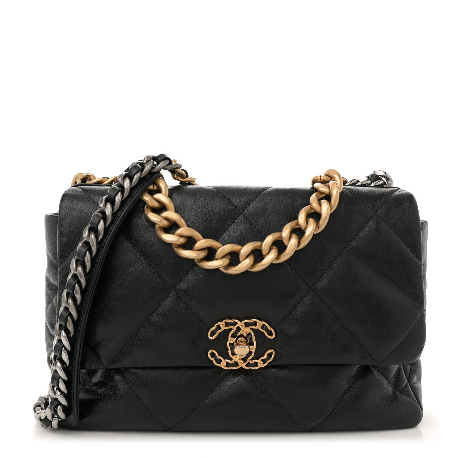 Goatskin Quilted Large Chanel 19 Flap Black