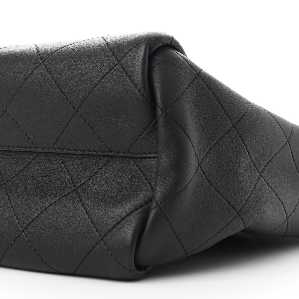 Caviar Stitched Large Lady Coco Shopping Tote Black
