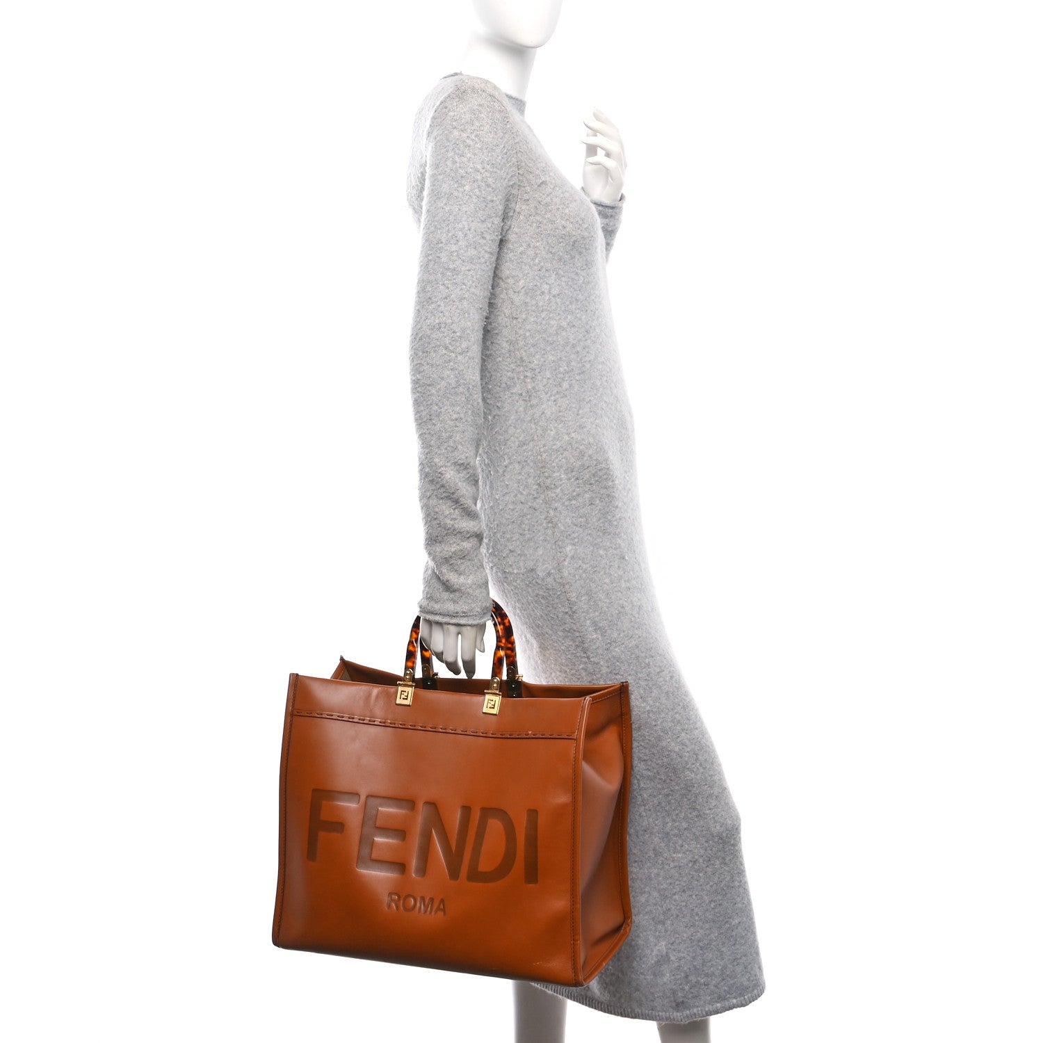 Vitello King Plexiglass Large Fendi Sunshine Shopper Tote Cuoio