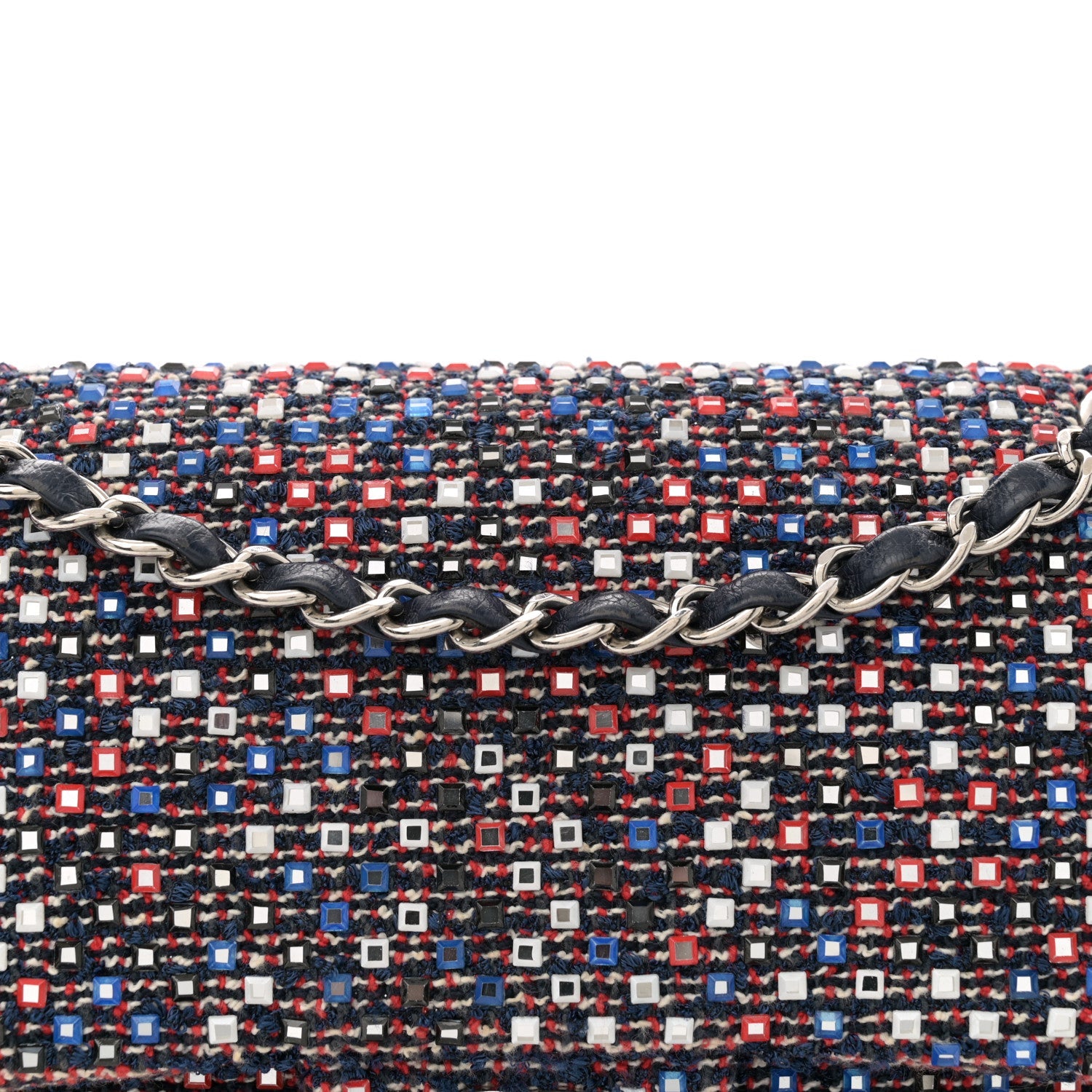 Sequin Tweed Medium Double Flap Red White Blue