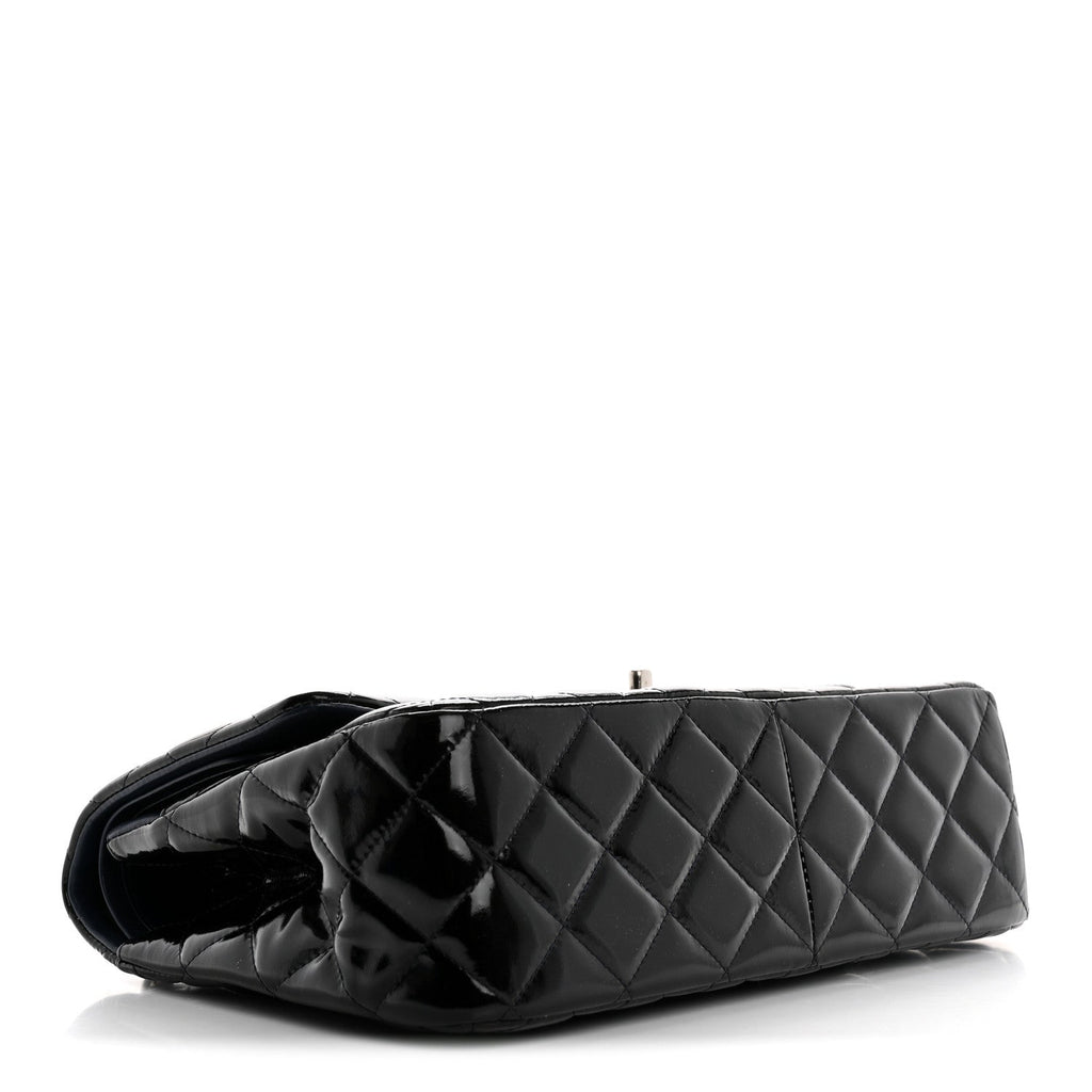 Patent Quilted Jumbo Double Flap Navy Blue
