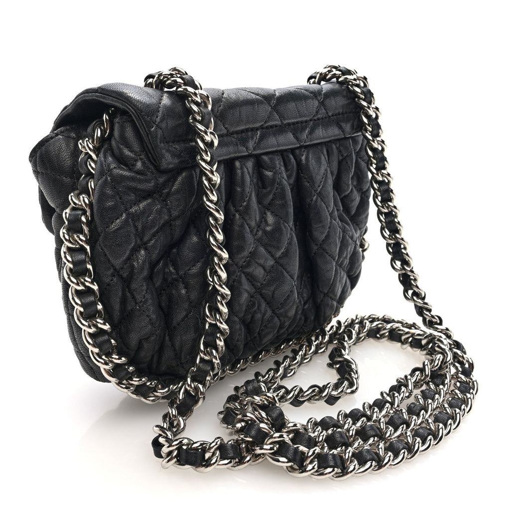 Washed Lambskin Quilted Mini Chain Around Flap Black