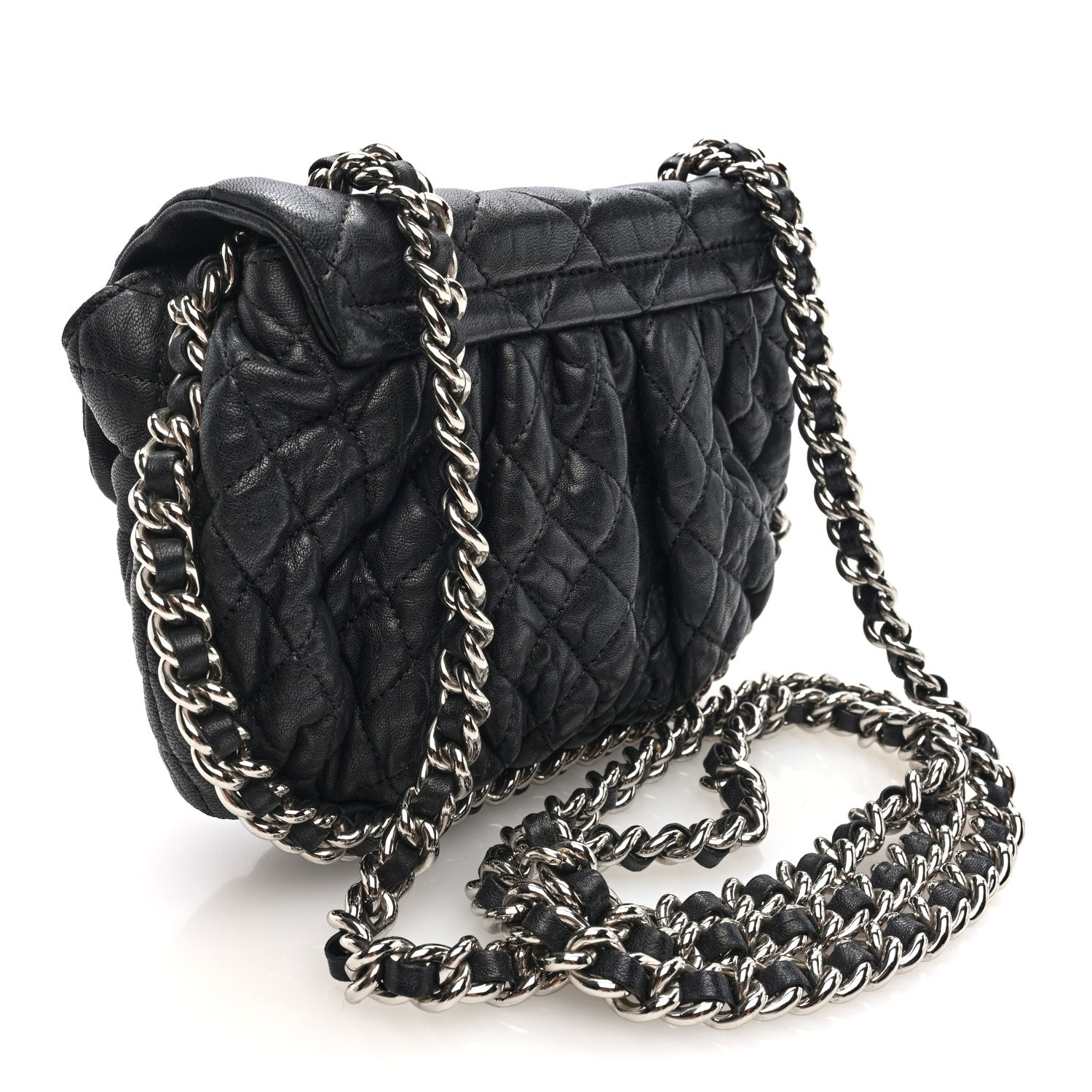 Washed Lambskin Quilted Mini Chain Around Flap Black