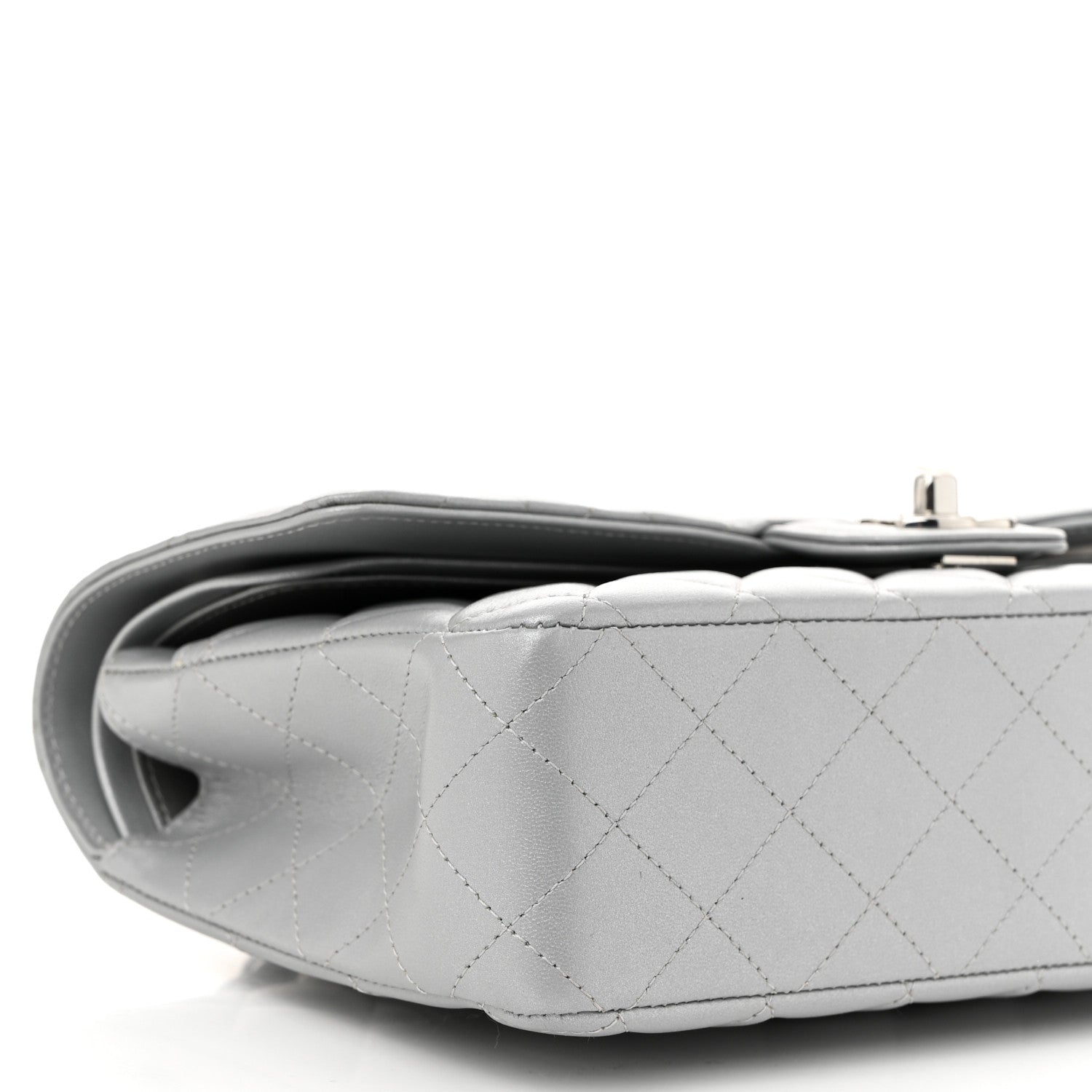 Iridescent Lambskin Quilted Medium Double Flap Grey