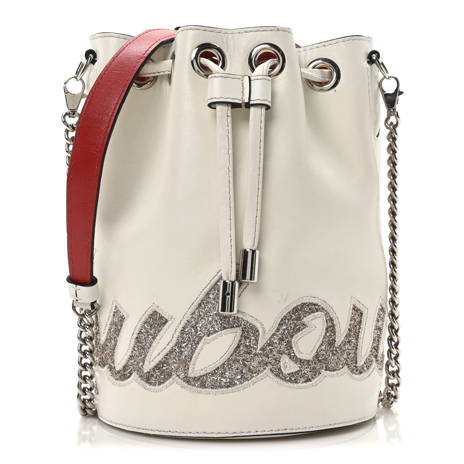Calfskin Glitter Marie Jane Bucket White