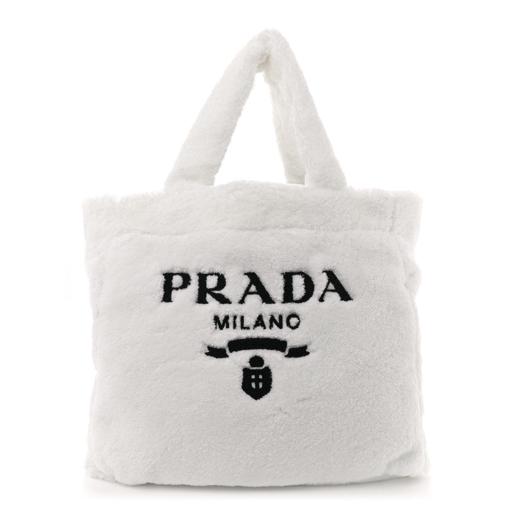 Terry Cloth Tote Bag White Black