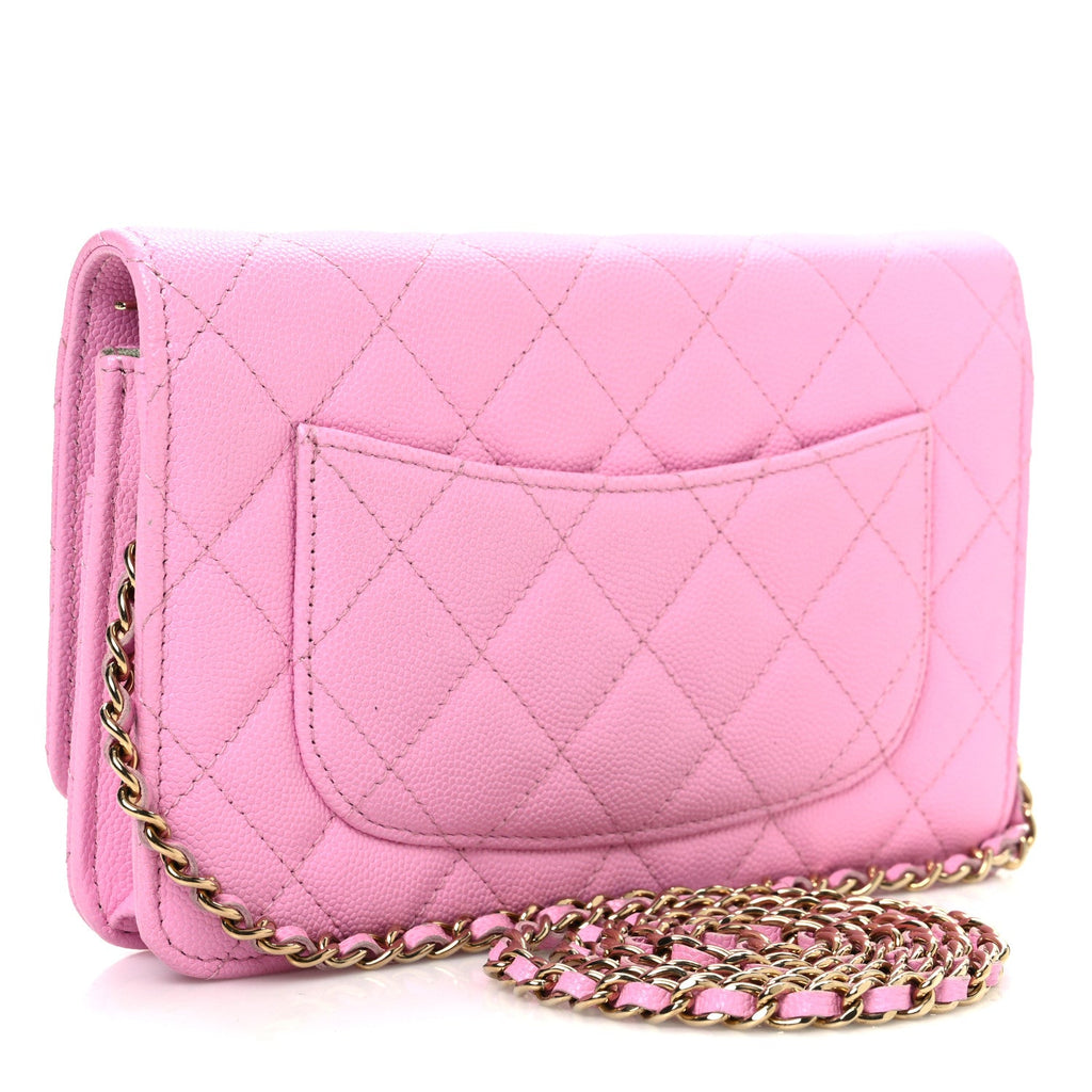 Caviar Quilted Perforated Metal CC Wallet On Chain WOC Lilac Light Green