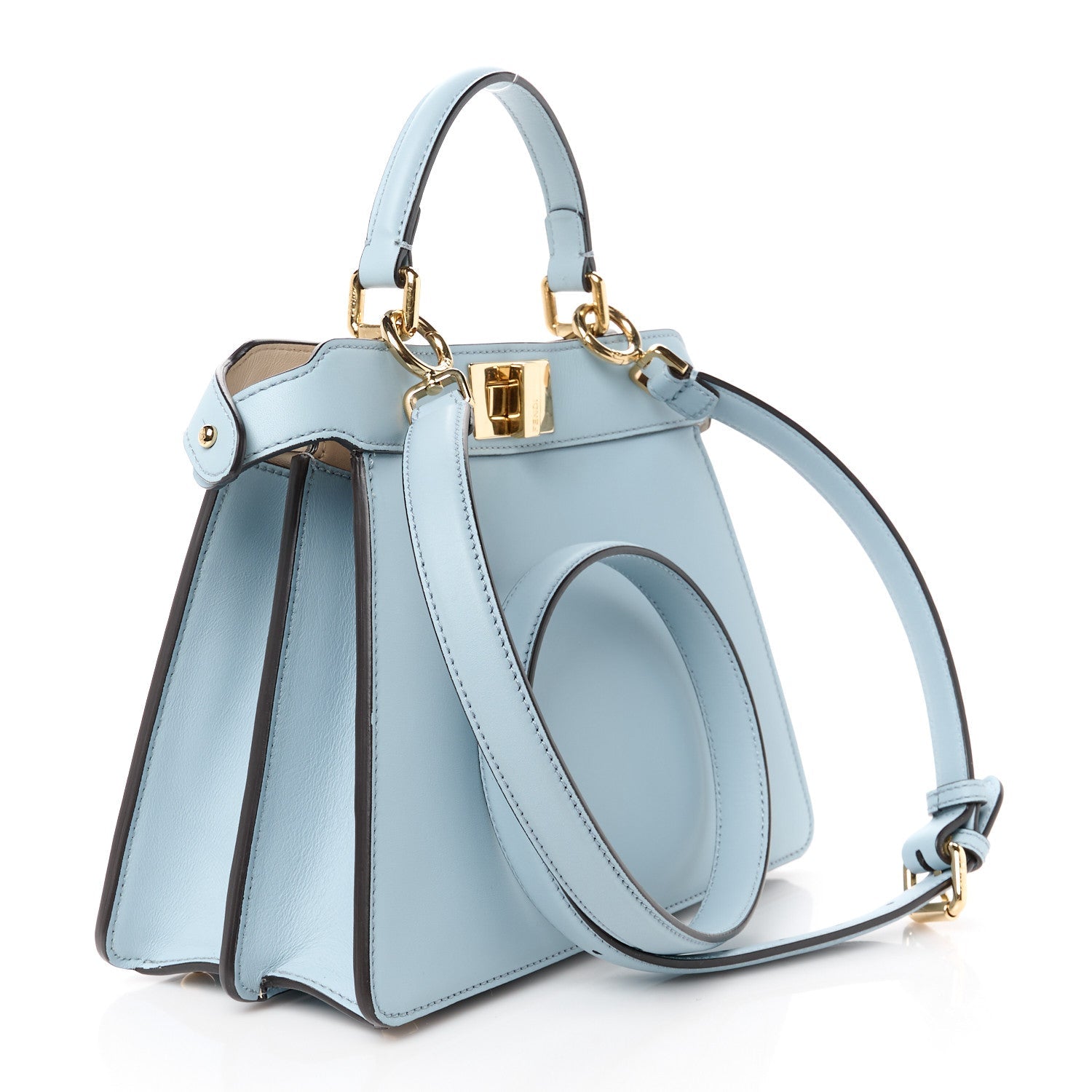 Vitello Seta Shiny Nappa Small Peekaboo I SEE U Satchel Azzurro Baby Camelia