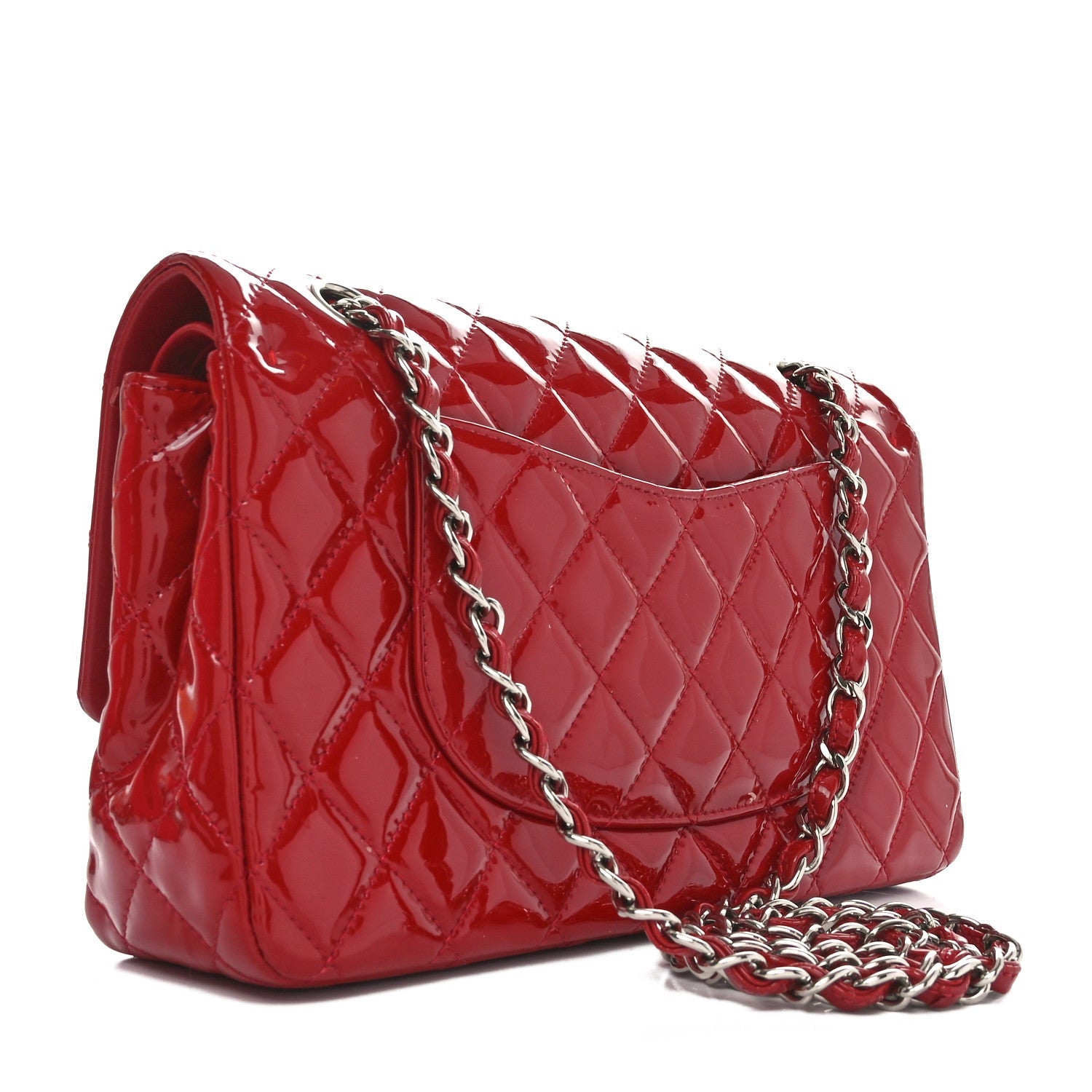 Patent Calfskin Quilted Medium Double Flap Red