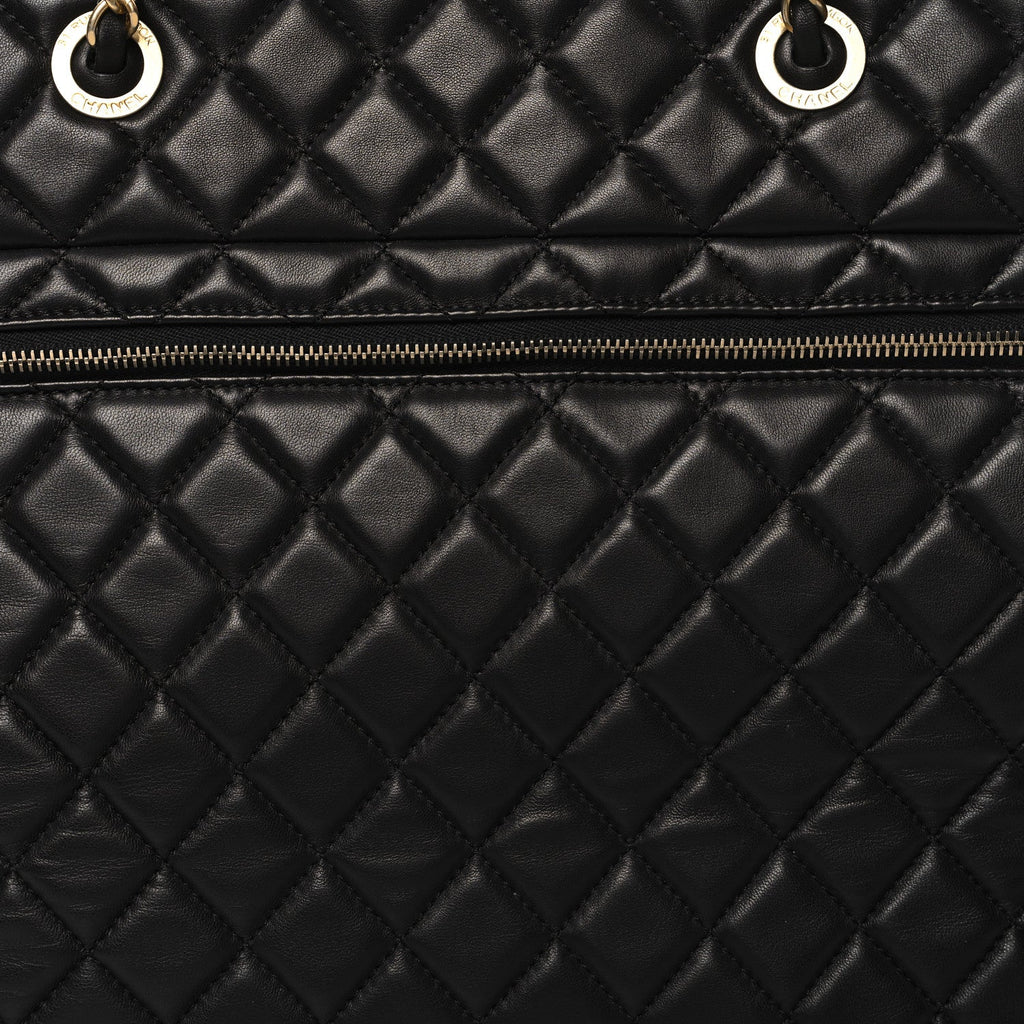 Lambskin Quilted CC Pocket Shopping Tote Black
