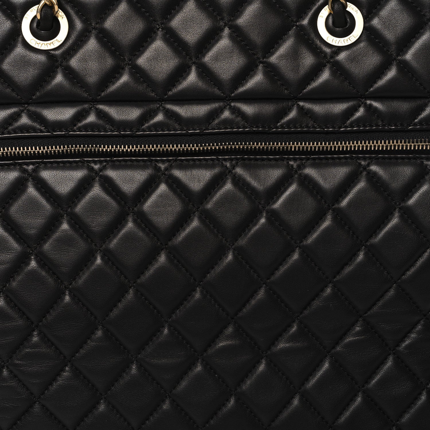 Lambskin Quilted CC Pocket Shopping Tote Black
