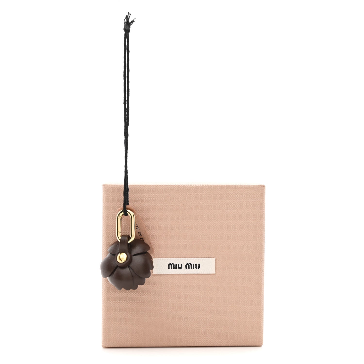 Calfskin Flower Bag Charm Beige Brown
