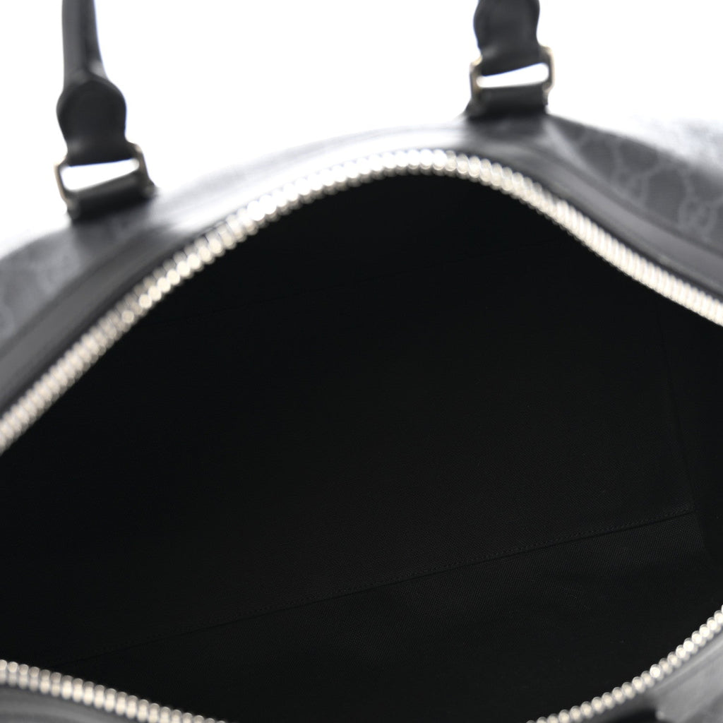 Soft GG Supreme Monogram Appia Calfskin Web Medium Carry On Duffle Bag Black Grey