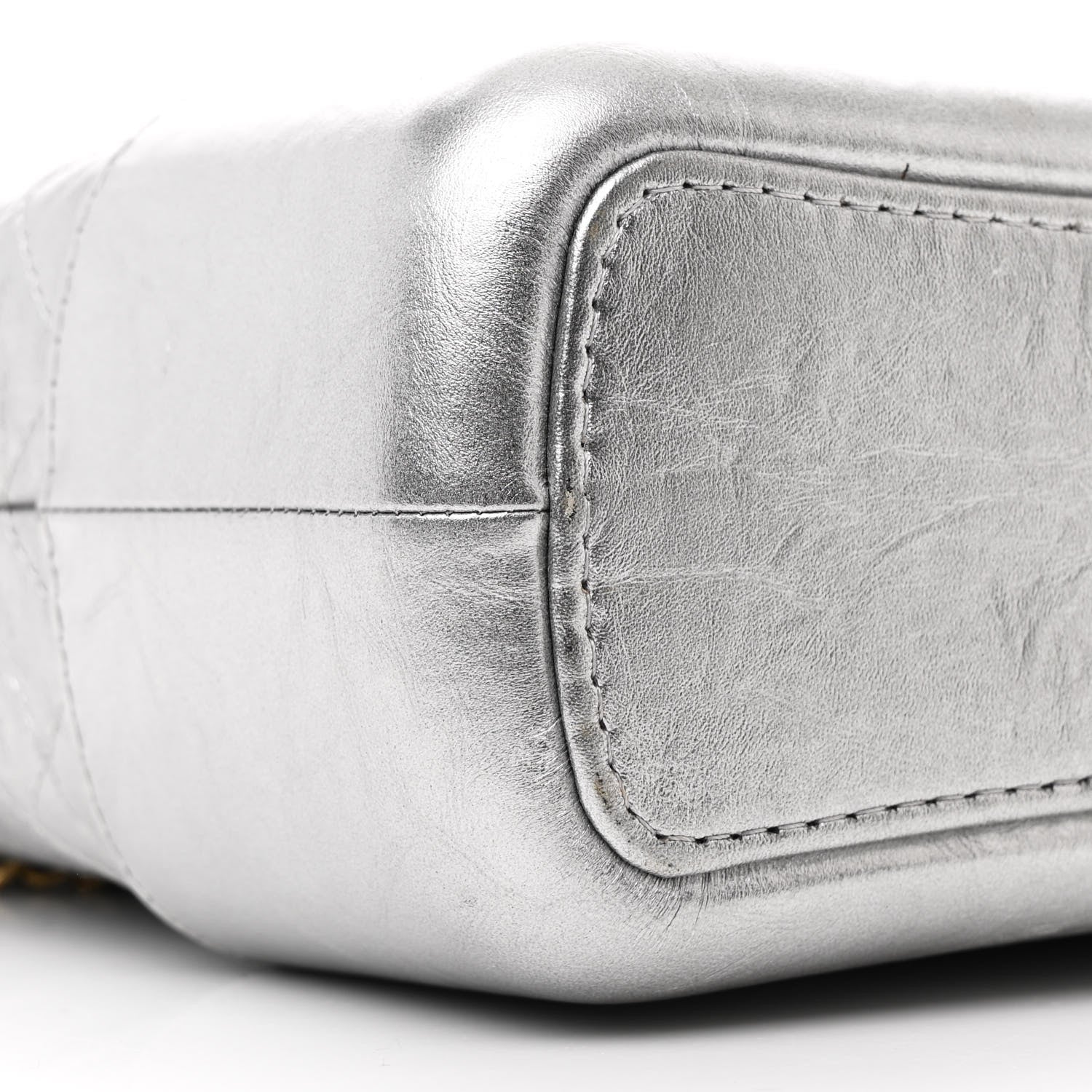 Metallic Aged Calfskin Quilted Medium Gabrielle Hobo Silver