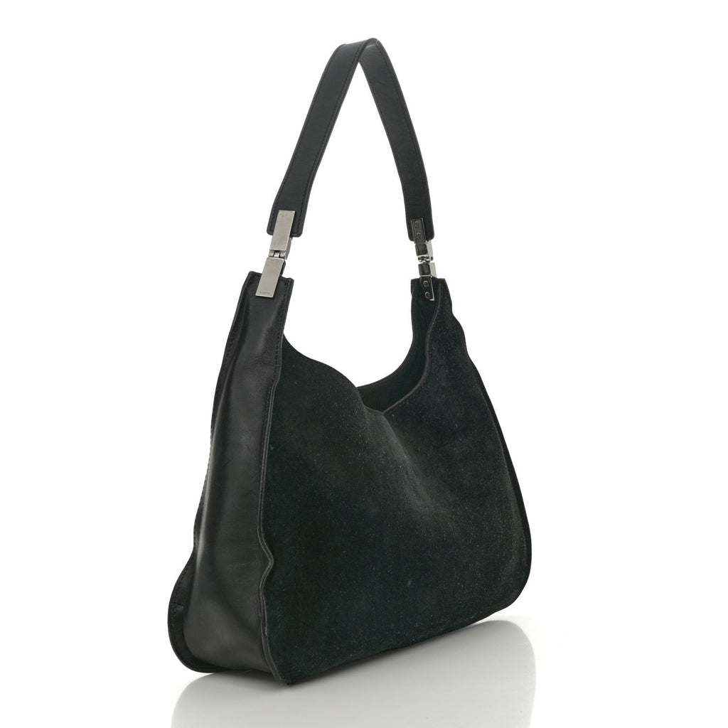Suede Logo Hobo Bag Black