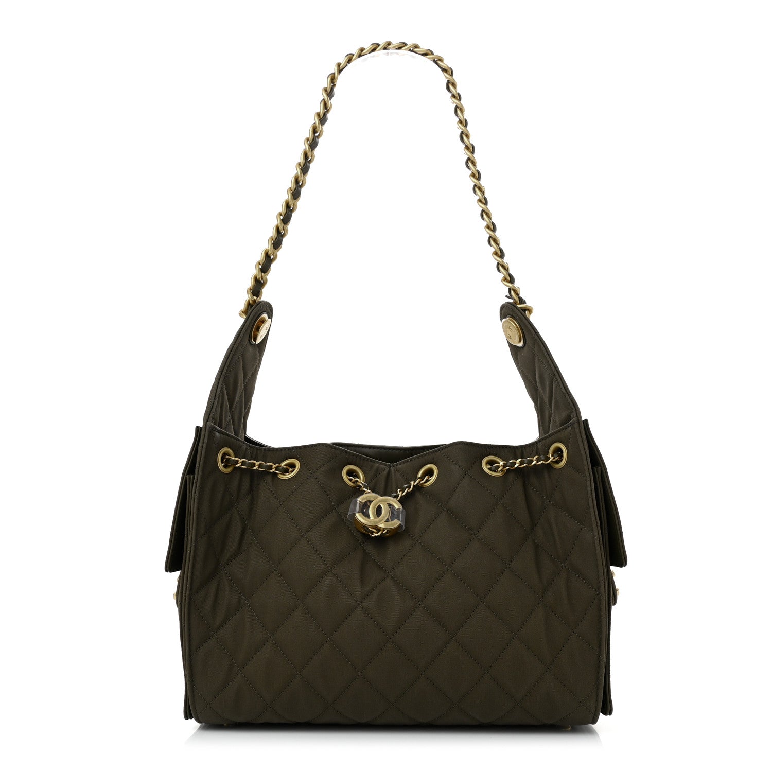 Canvas Quilted Small Chanel 25 Handbag Khaki