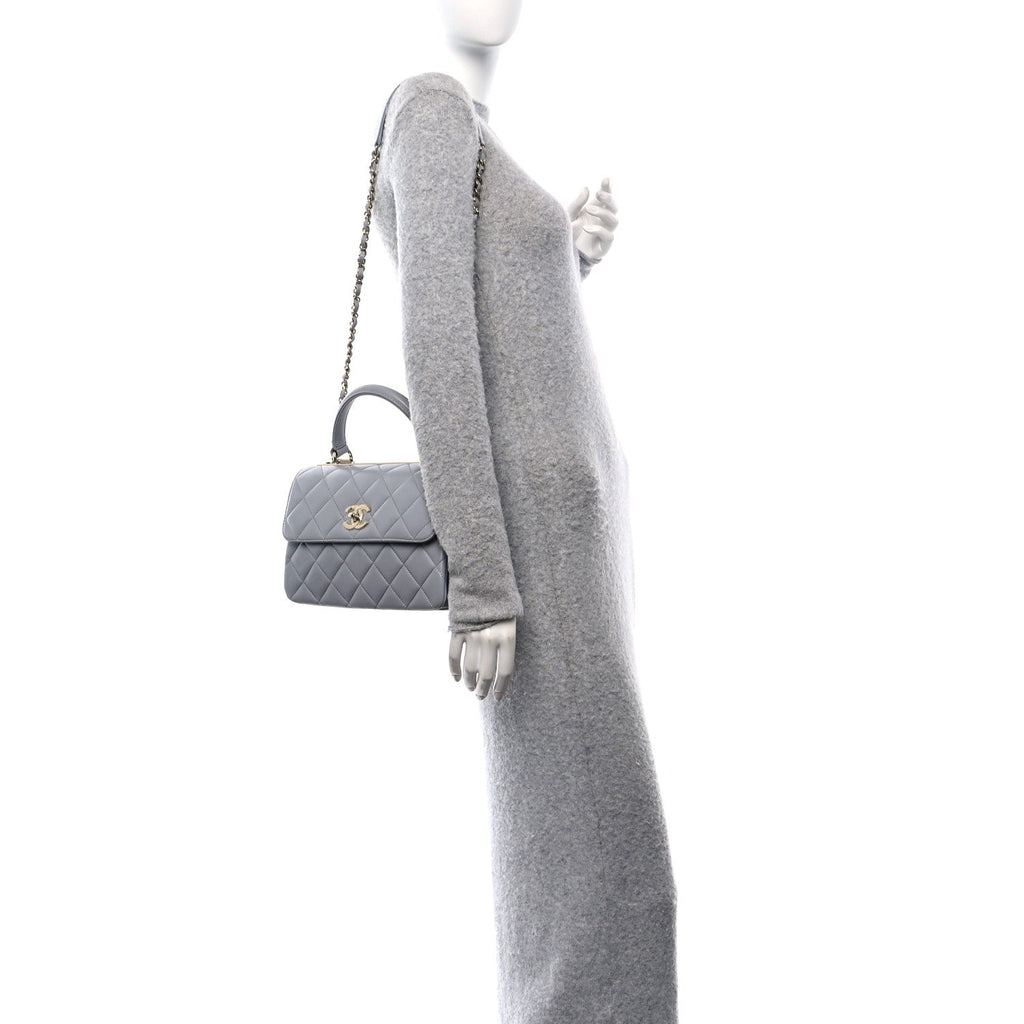 Lambskin Quilted Mini Trendy CC Dual Handle Flap Bag Light Grey