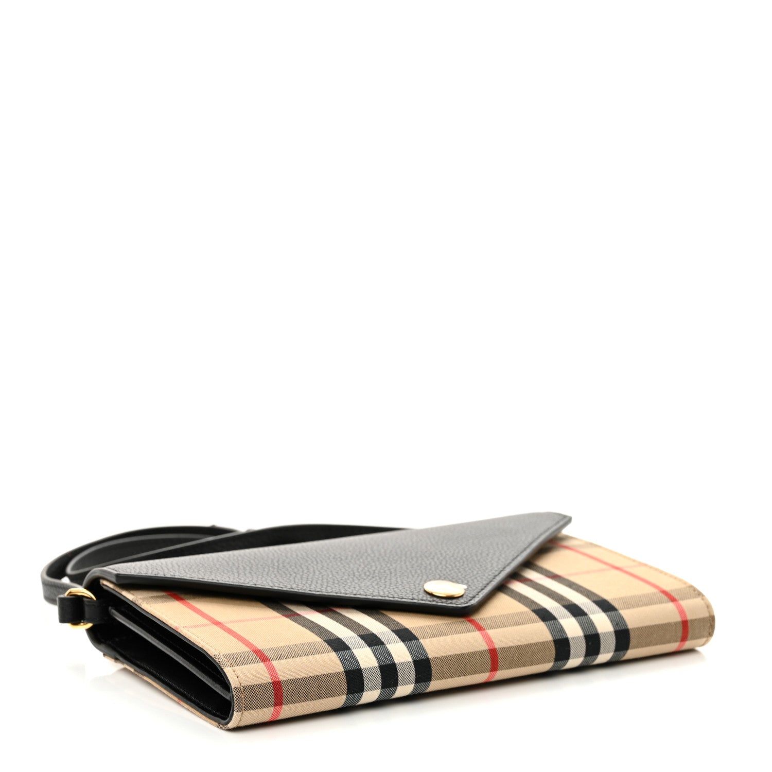 Grainy Calfskin Vintage Check Wallet With Detachable Strap Black