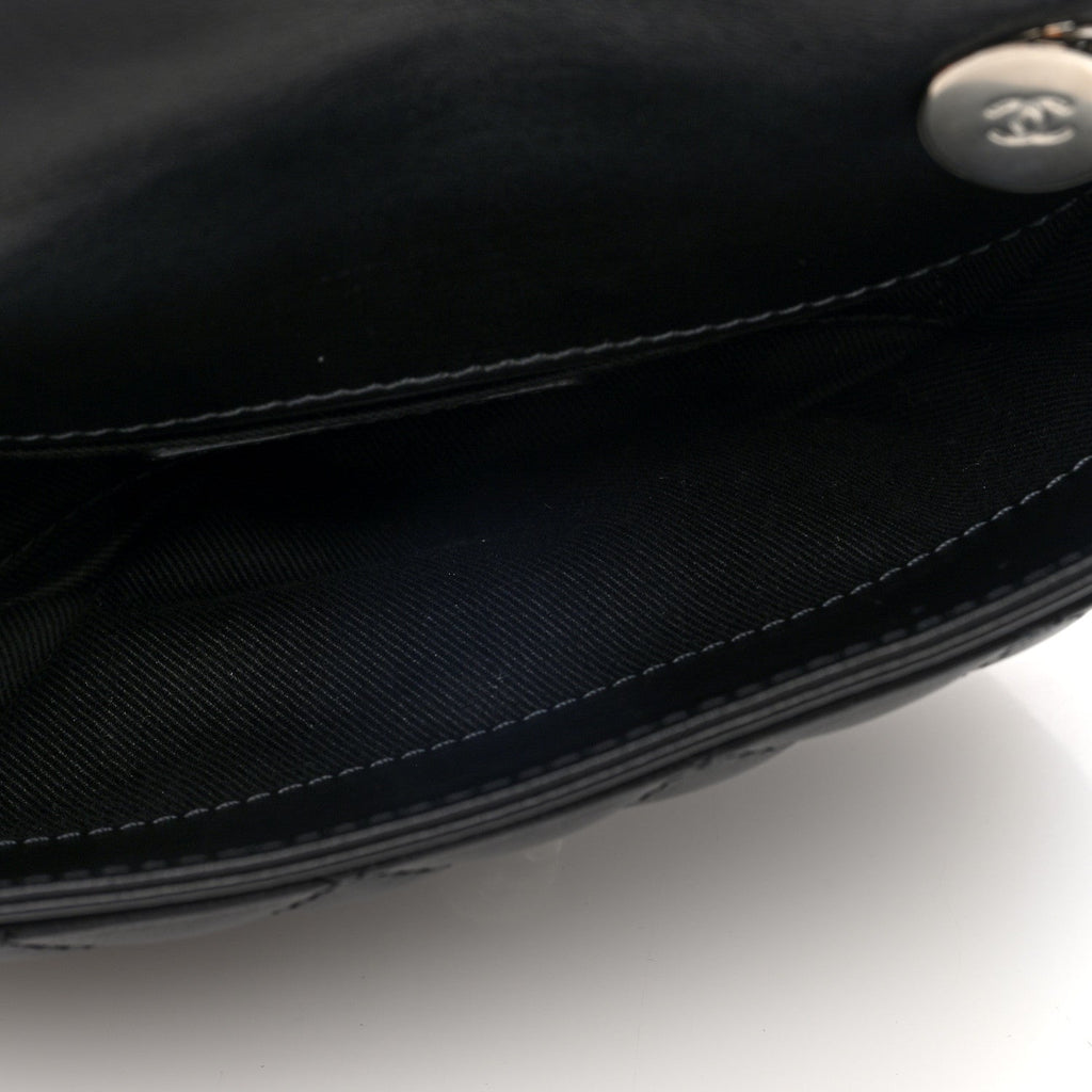 Calfskin Quilted CC Uniform Flap Belt Bag Black